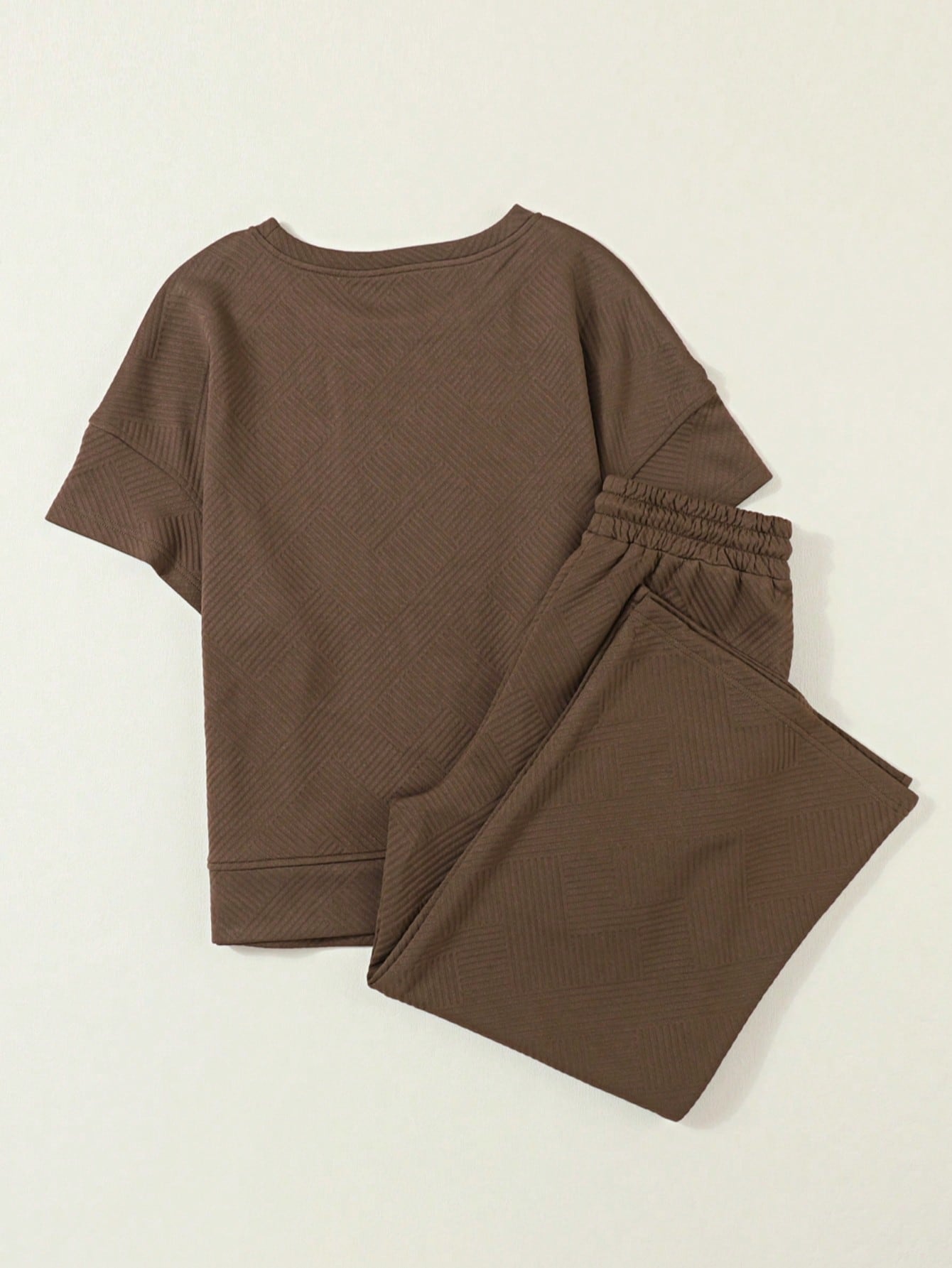 Boho Retro 60's Viscose Ribbed Knit Drop Shoulder Dolman V Neck Top & Pants Loungewear Set