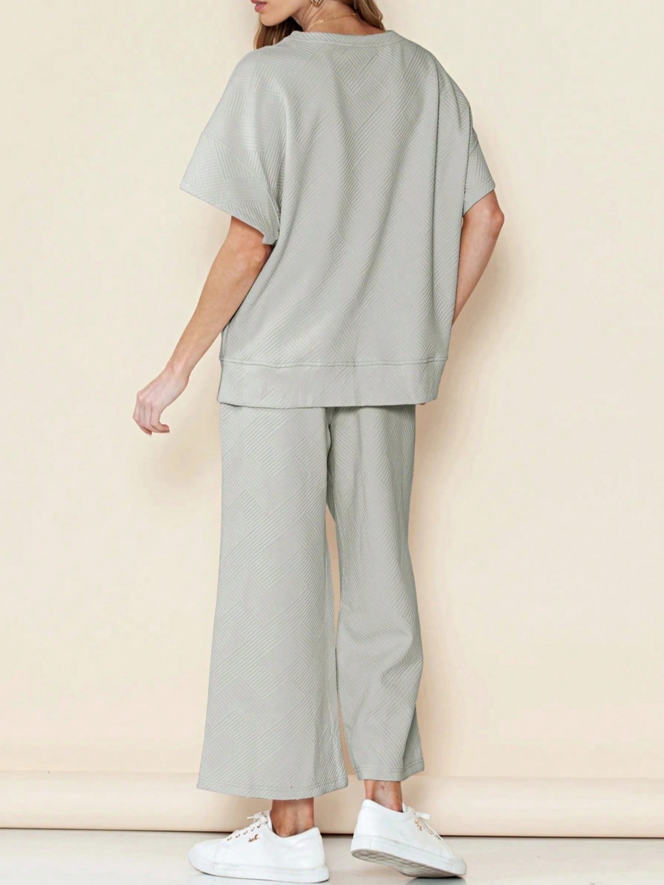 Boho Retro 60's Viscose Ribbed Knit Drop Shoulder Dolman V Neck Top & Pants Loungewear Set