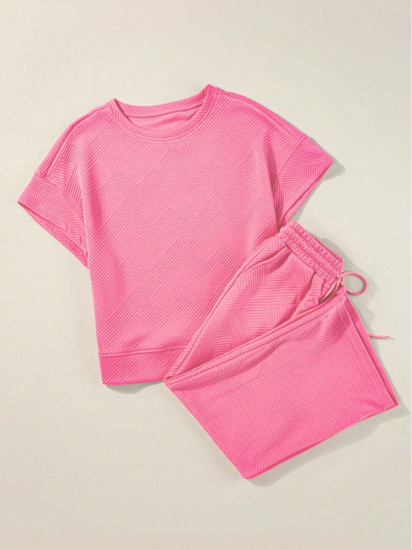 Boho Retro 60's Viscose Ribbed Knit Drop Shoulder Dolman V Neck Top & Pants Loungewear Set