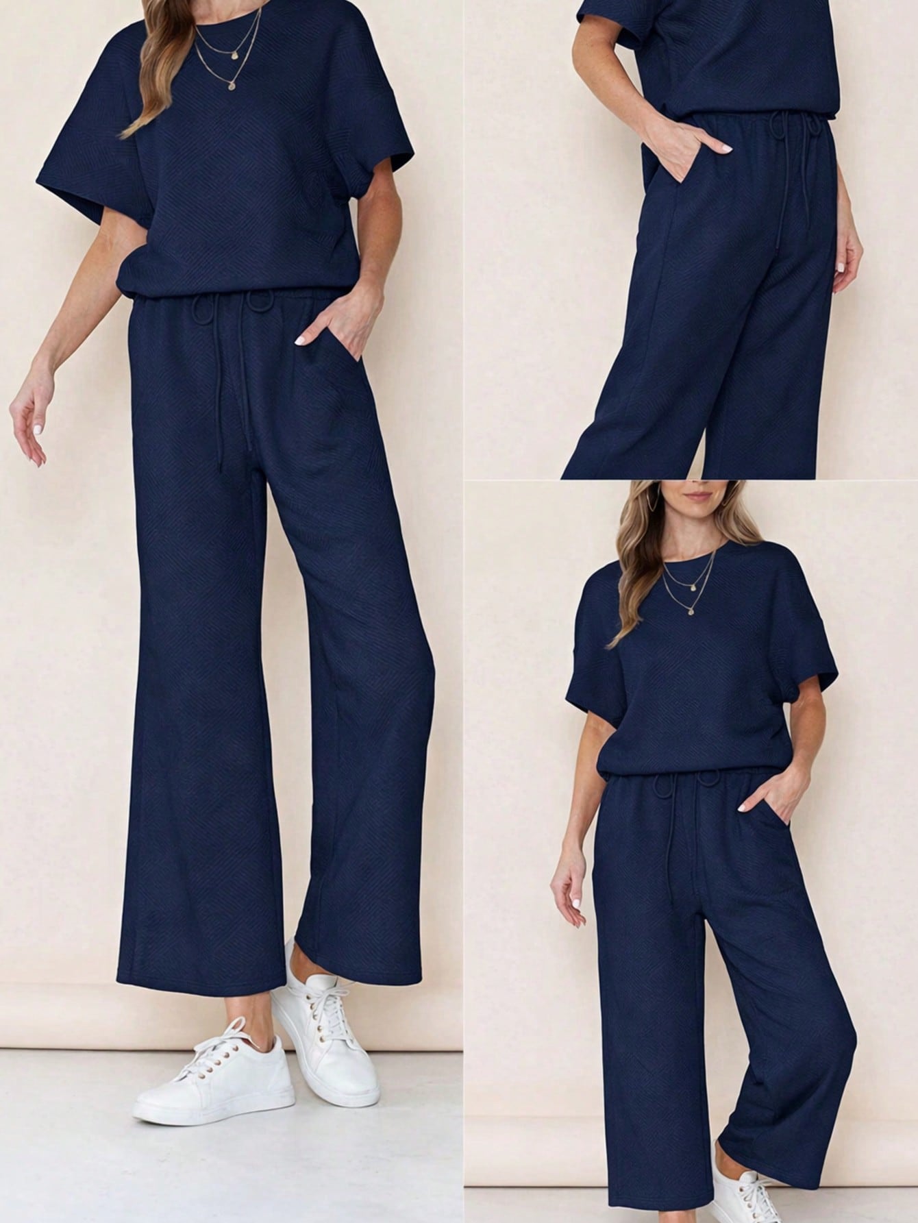 Boho Retro 60's Viscose Ribbed Knit Drop Shoulder Dolman V Neck Top & Pants Loungewear Set