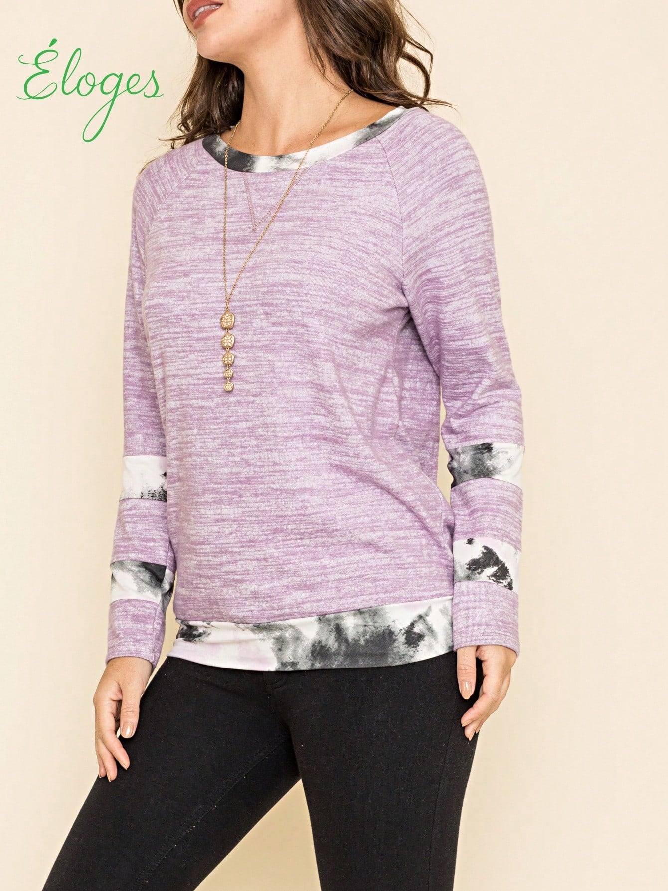Boho Retro 90's Vintage  Preppy V Stitch  Stripe Knit Contrast Binding Brushed Soft Floral Raglan Sleeve Tunic Top Pullover Only