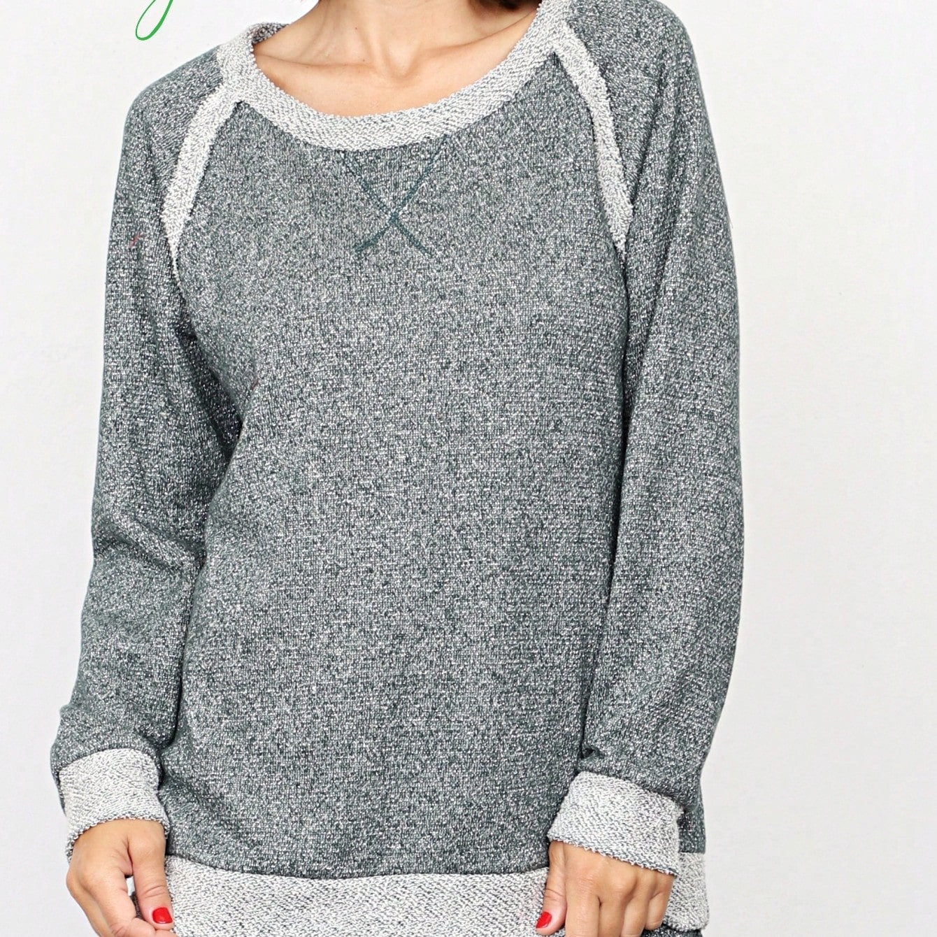 Boho Retro 90's Vintage  Preppy V Stitch  Acid Mineral Wash Tie Dye Stripe Print Raglan Sleeve Tunic Top Pullover Sweatshirt