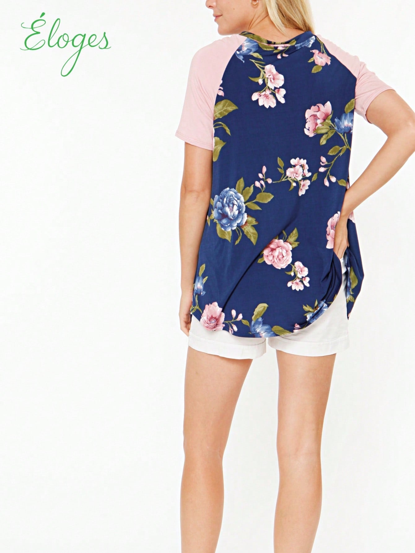 Summer Cool Floral Stripe Raglan Stripe Sleeve Top T Shirt Blouse |  Small -3 XL