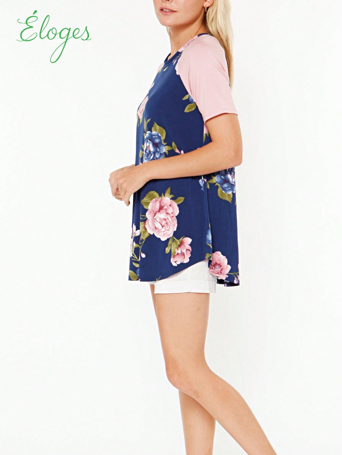 Summer Cool Floral Stripe Raglan Stripe Sleeve Top T Shirt Blouse |  Small -3 XL