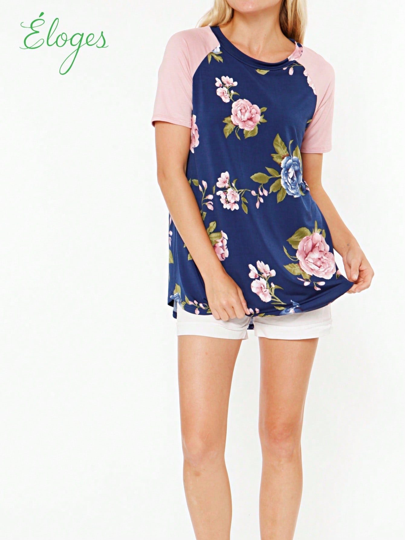 Summer Cool Floral Stripe Raglan Stripe Sleeve Top T Shirt Blouse |  Small -3 XL