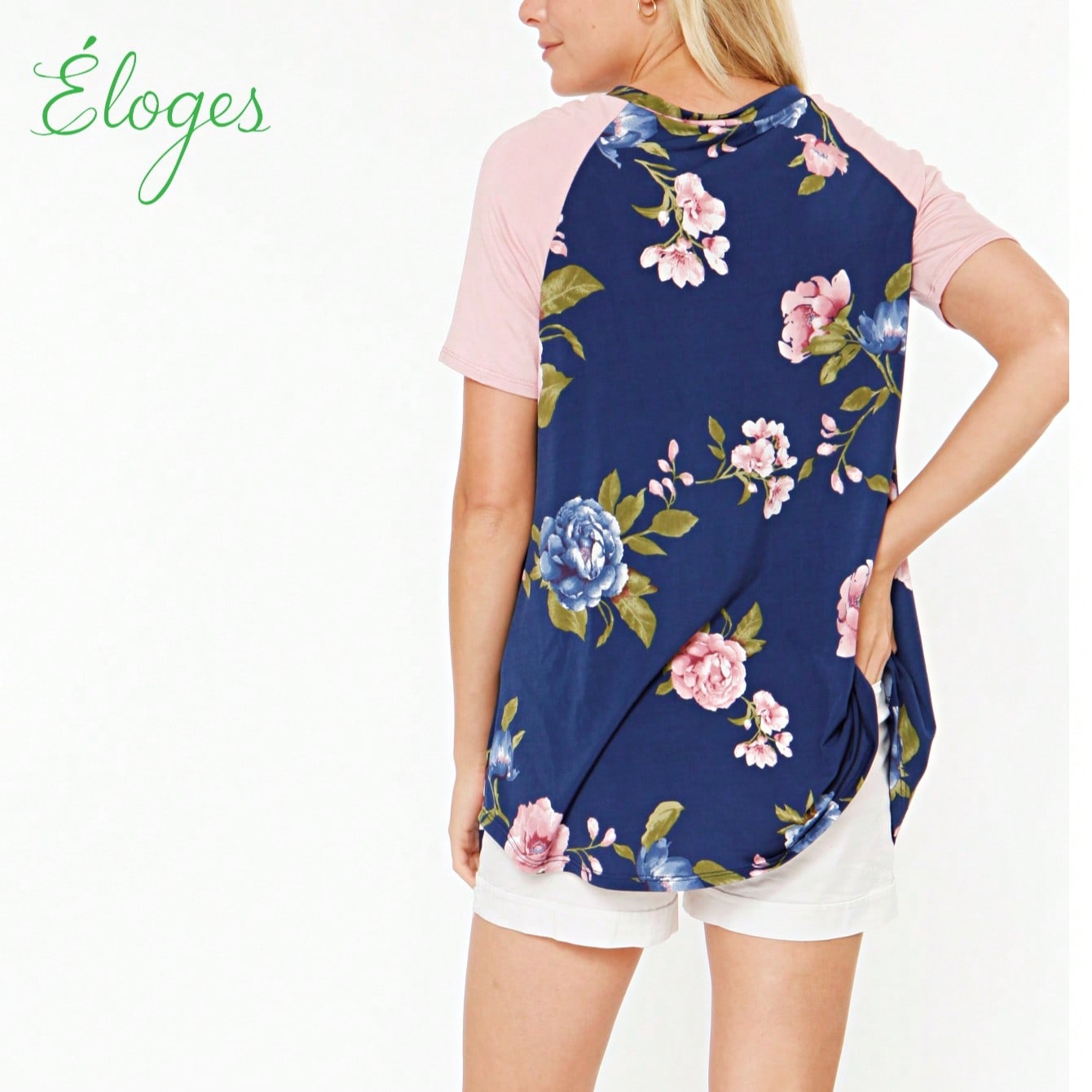 Summer Cool Floral Stripe Raglan Stripe Sleeve Top T Shirt Blouse |  Small -3 XL