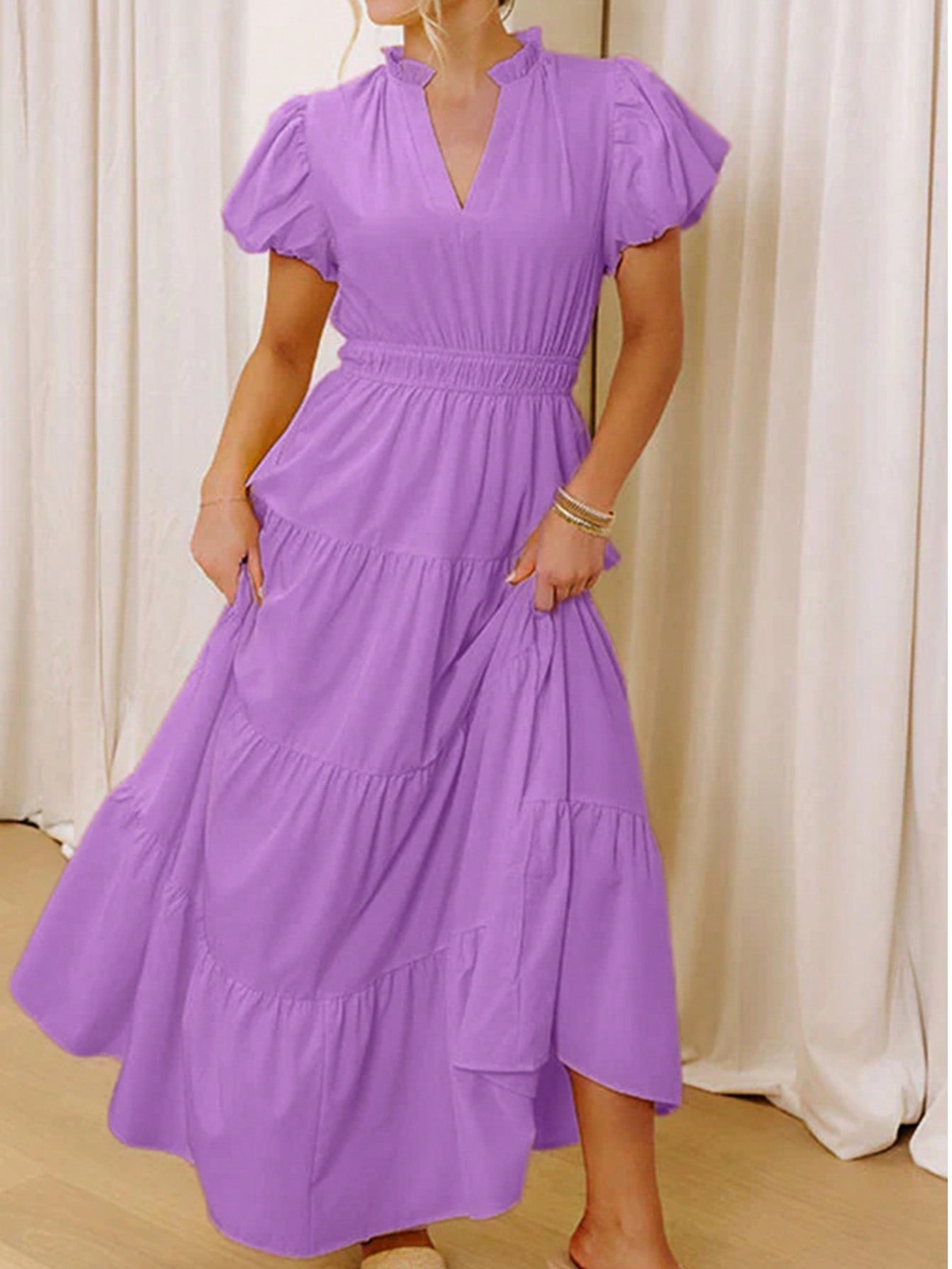 Boho Vacation Blue  Elegant Classic Tiered Maxi Long Shirt  Dress With Belt  Versatile Summer Dress For Women