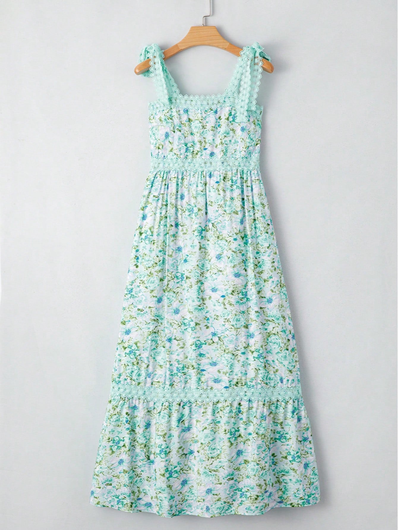 Boho Vacation Blue  Elegant Classic Tiered Maxi Long Shirt  Dress With Belt  Versatile Summer Dress For Women