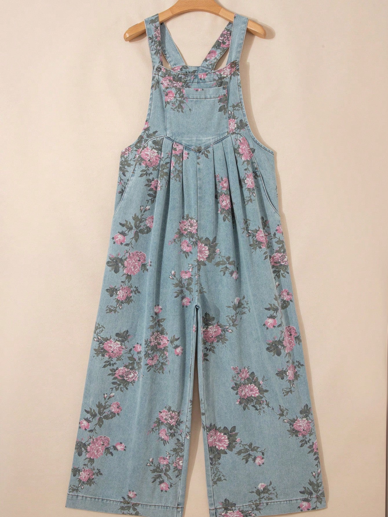 Boho  Button Floral Jean Cotton Denim Overall Romper Jumpsuit