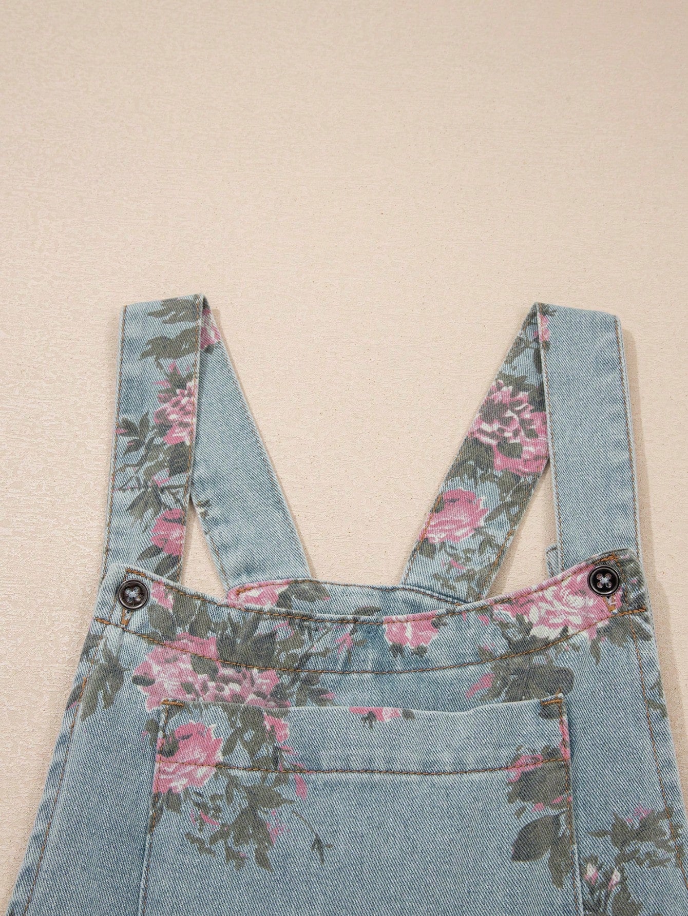 Boho  Button Floral Jean Cotton Denim Overall Romper Jumpsuit
