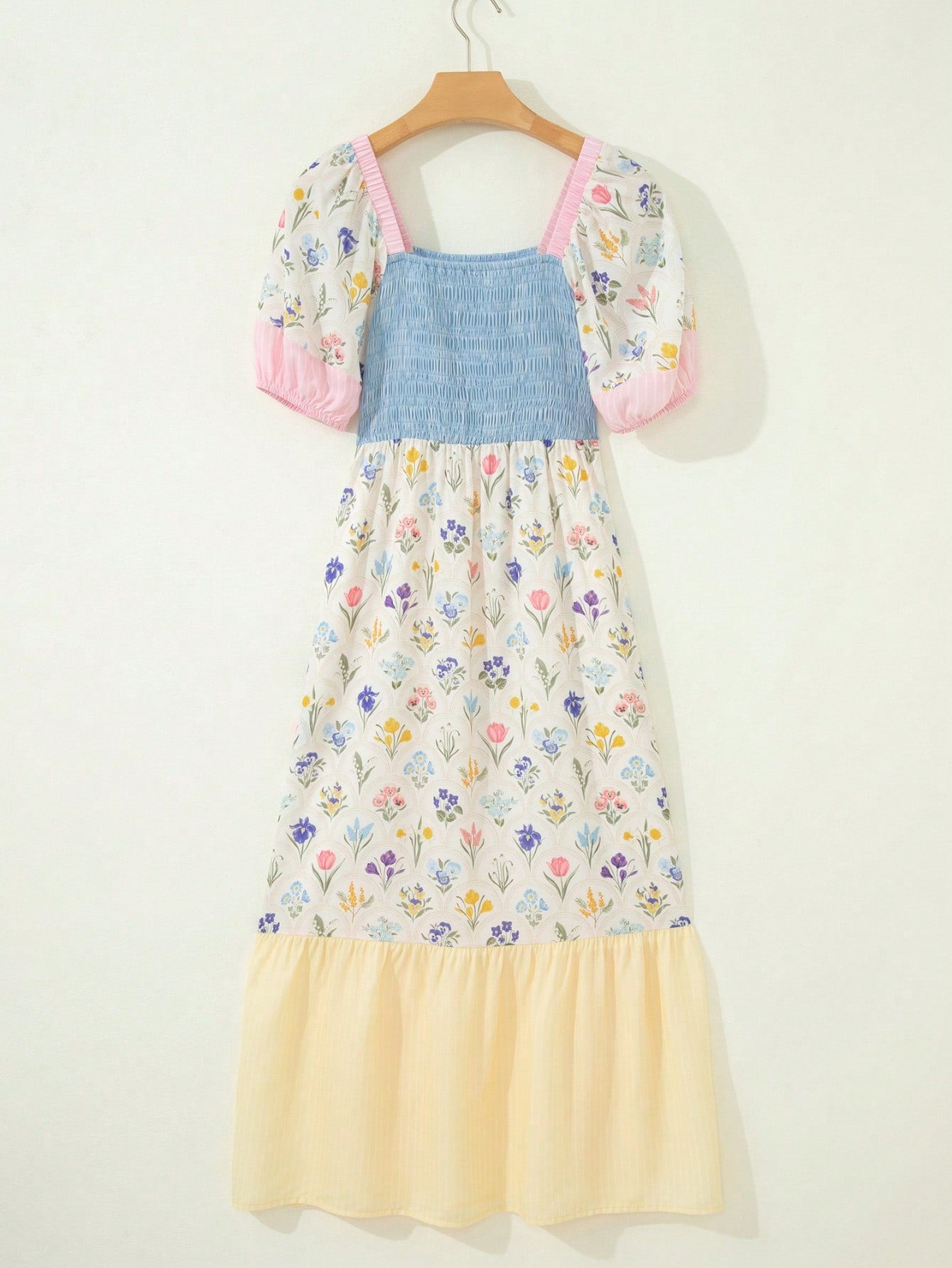 Boho Vacation Blue  Elegant Classic Tiered Maxi Long Shirt  Dress With Belt  Versatile Summer Dress For Women
