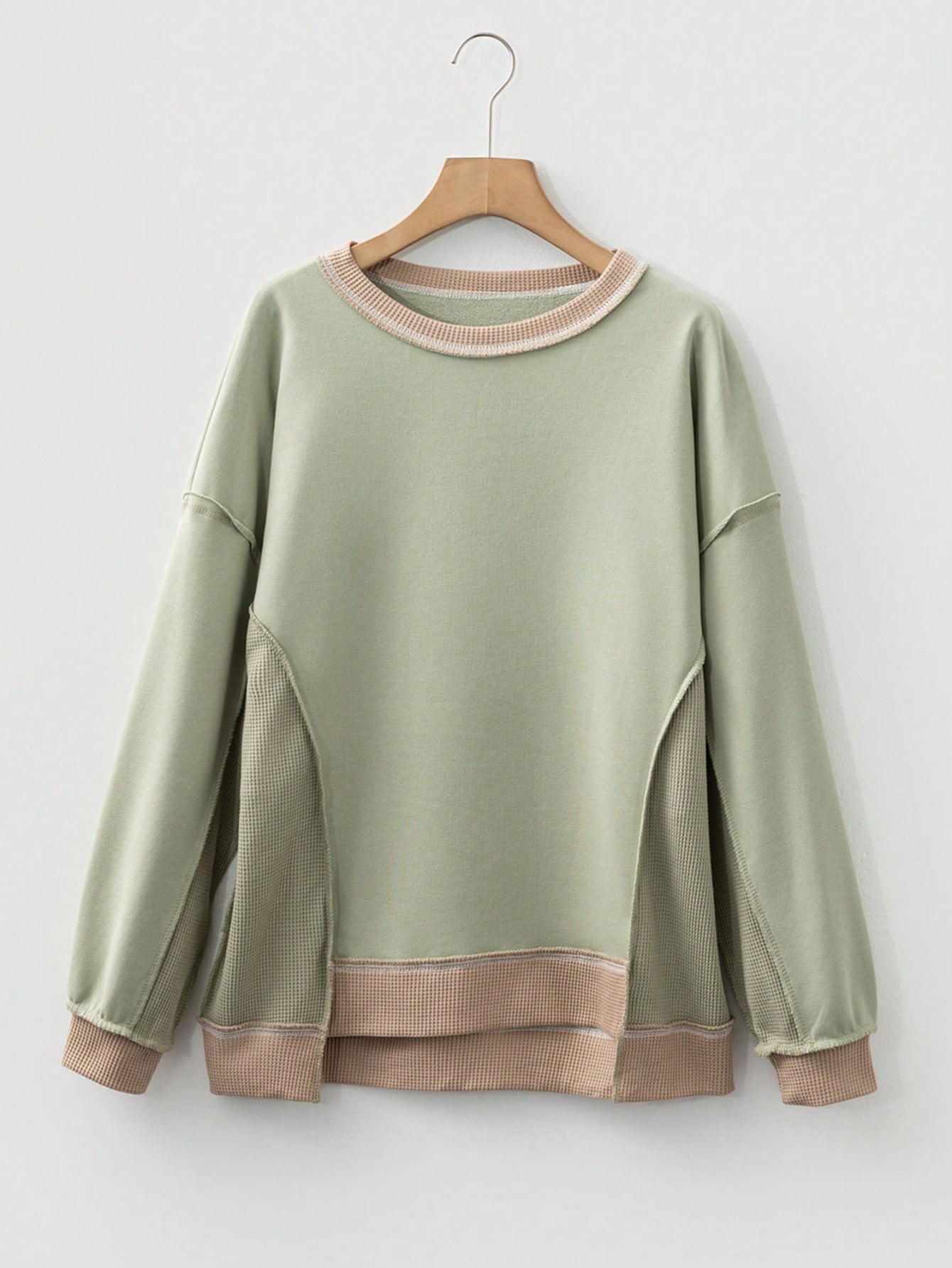Boho Retro 90's Cotton Solid Patch Oversized Textured Knit Top Sweat Shirt Pullover