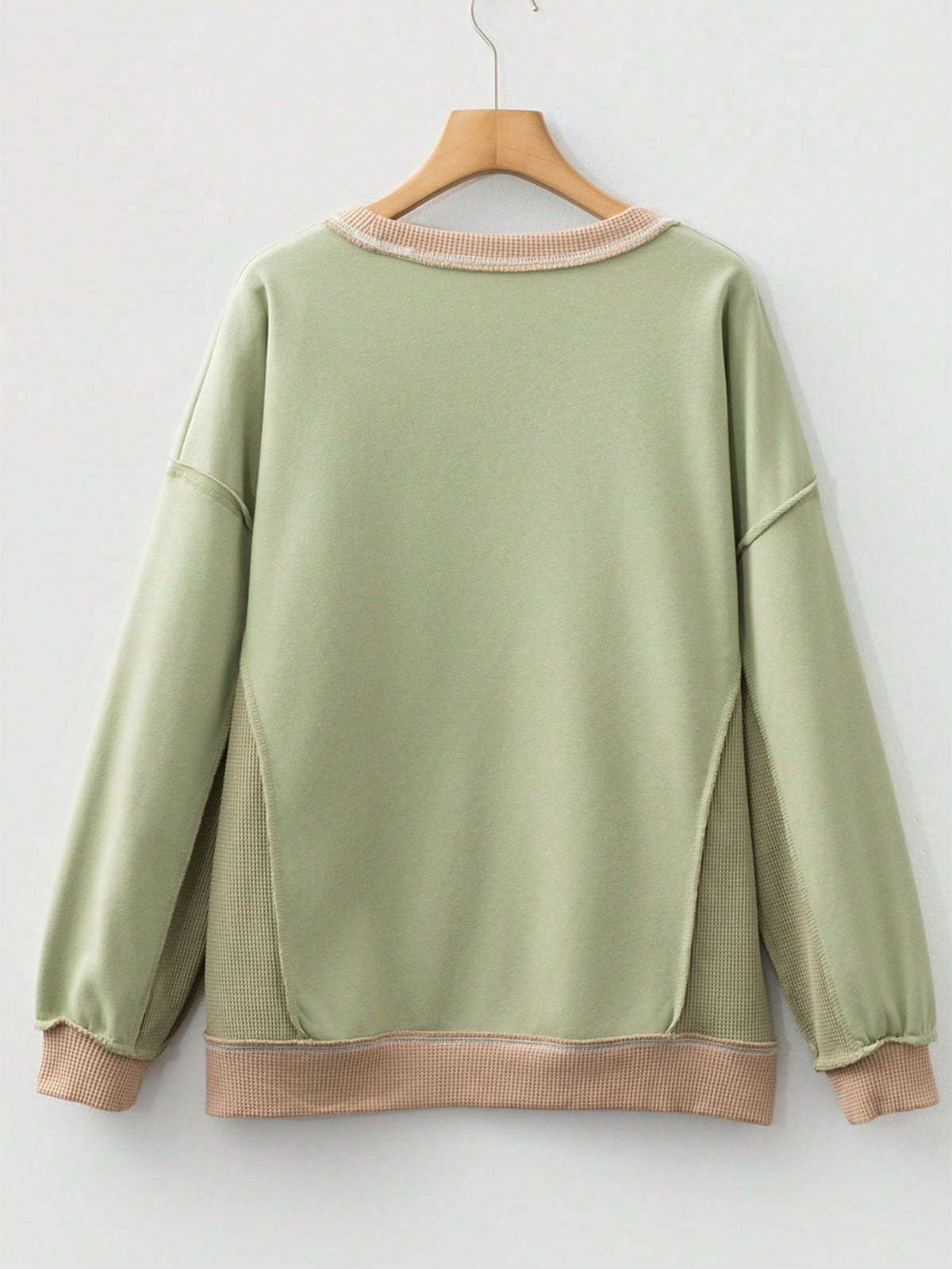 Boho Retro 90's Cotton Solid Patch Oversized Textured Knit Top Sweat Shirt Pullover