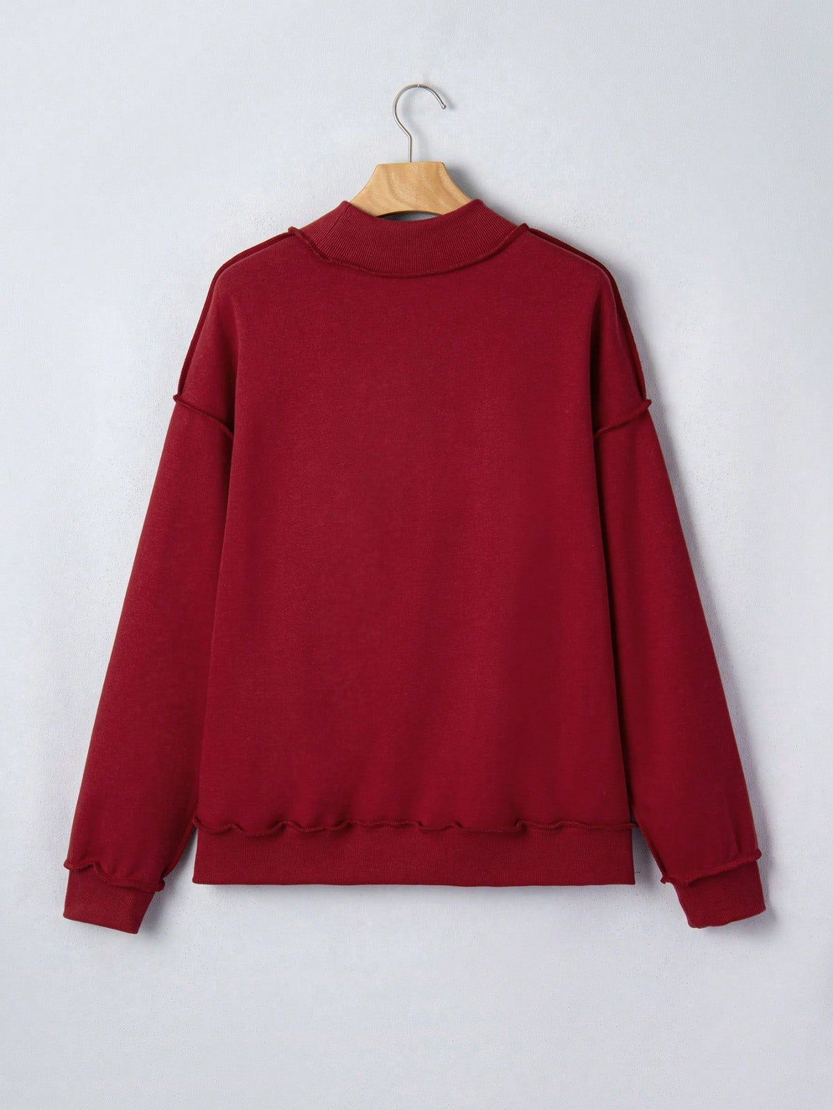 Boho Retro 60's Cotton MixOversize Drop Shoulder Reversible Mock Neck Sweatshirt