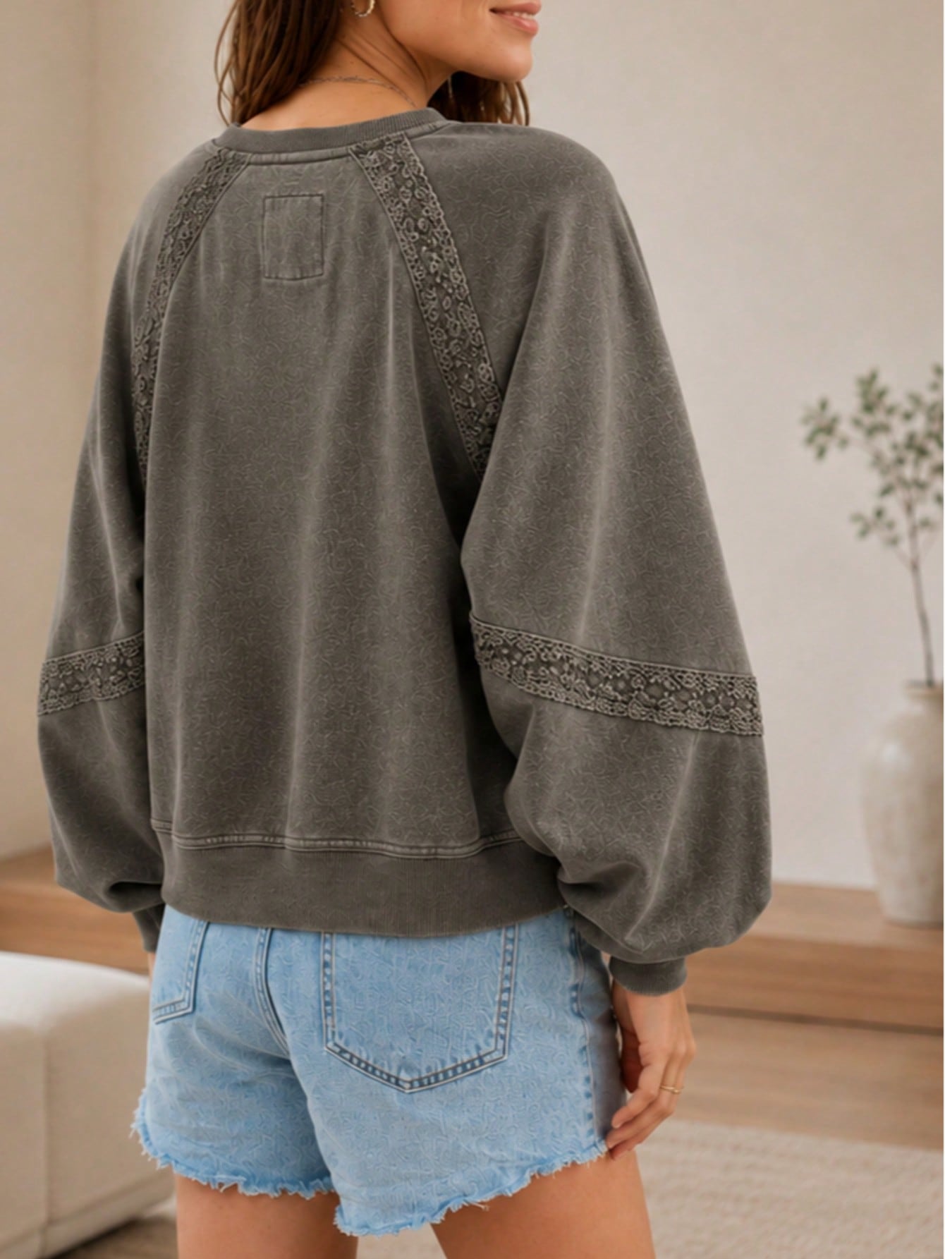 Boho Retro 60's Cotton Mix  Drop Shoulder Mineral Acid Washed Oversized Raglan Dolman Sweat Shirt