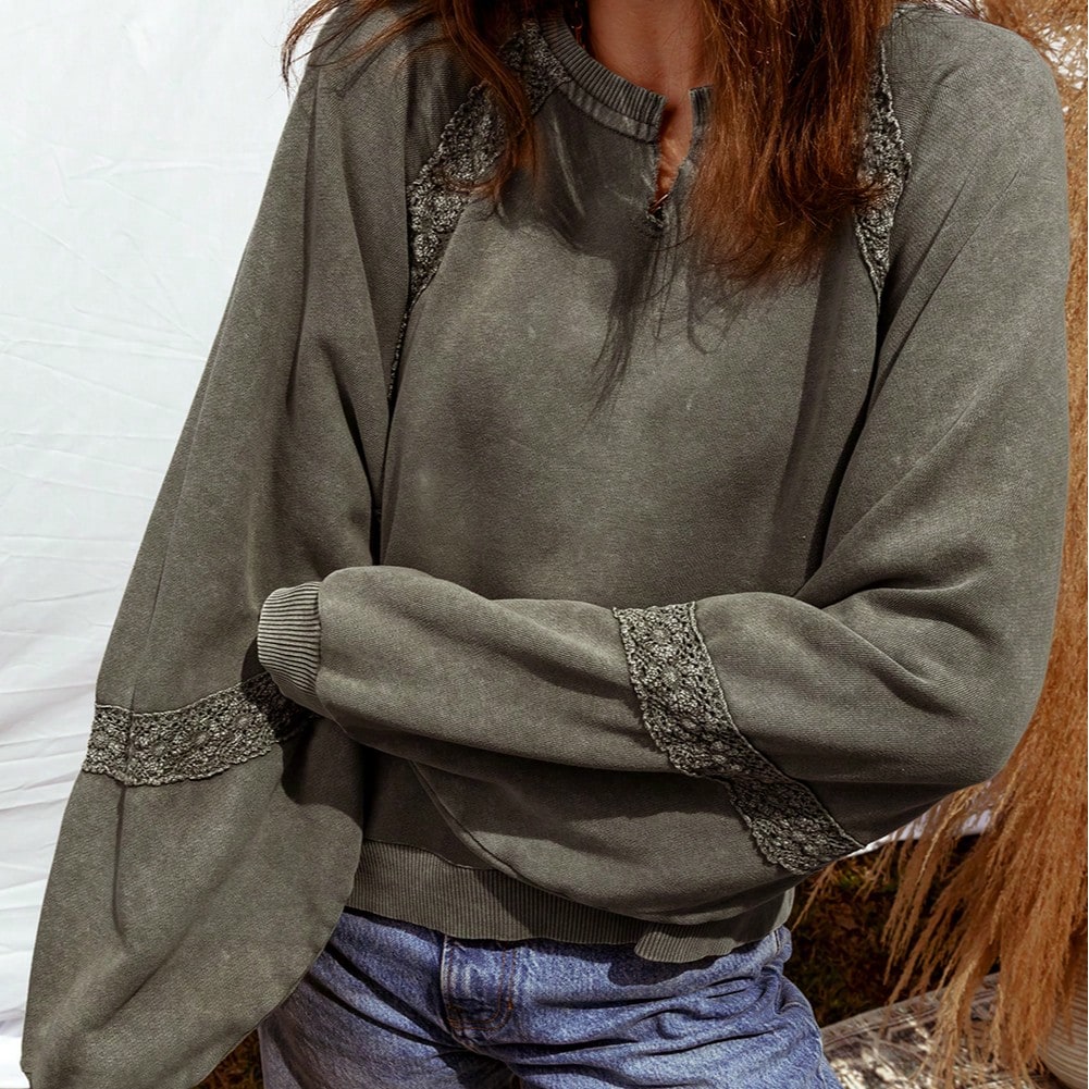Boho Retro 60's Cotton Mix  Drop Shoulder Mineral Acid Washed Oversized Raglan Dolman Sweat Shirt