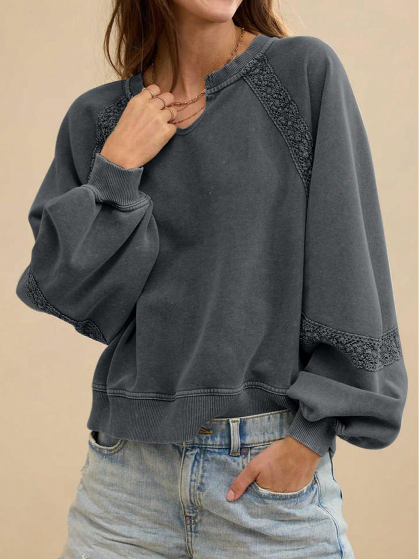 Boho Retro 60's Cotton Mix  Drop Shoulder Mineral Acid Washed Oversized Raglan Dolman Sweat Shirt