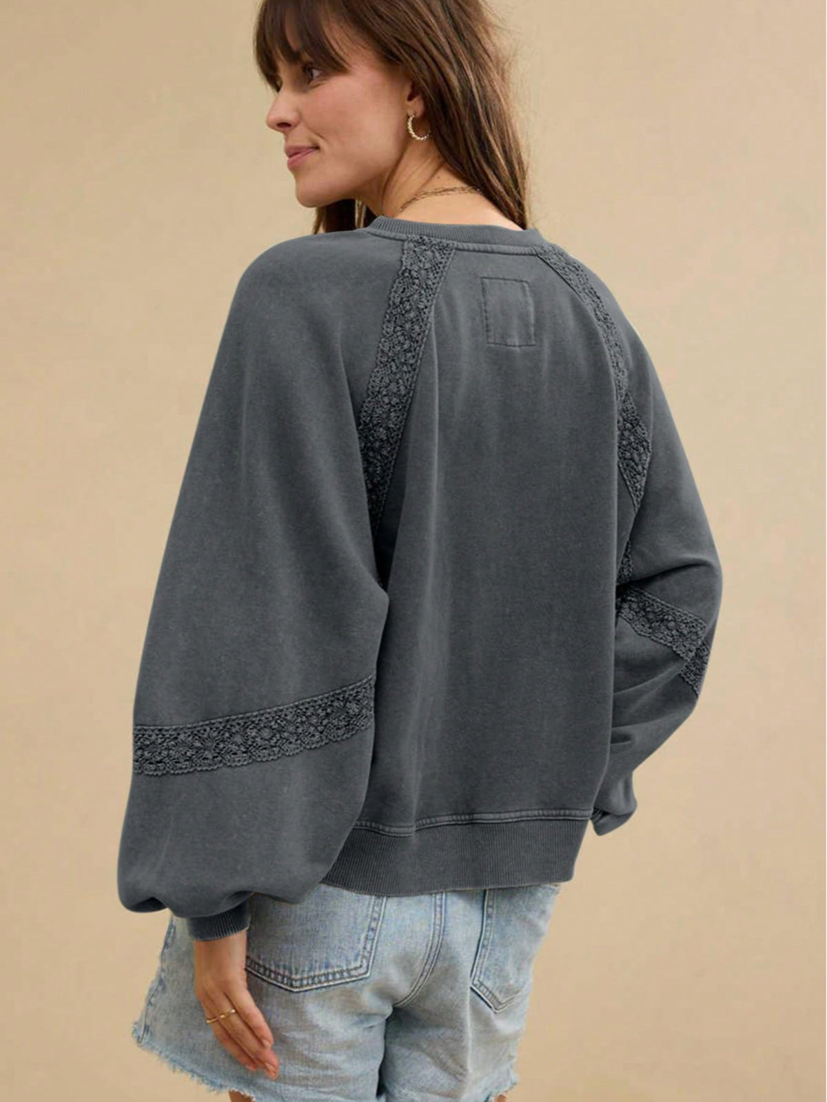 Boho Retro 60's Cotton Mix  Drop Shoulder Mineral Acid Washed Oversized Raglan Dolman Sweat Shirt
