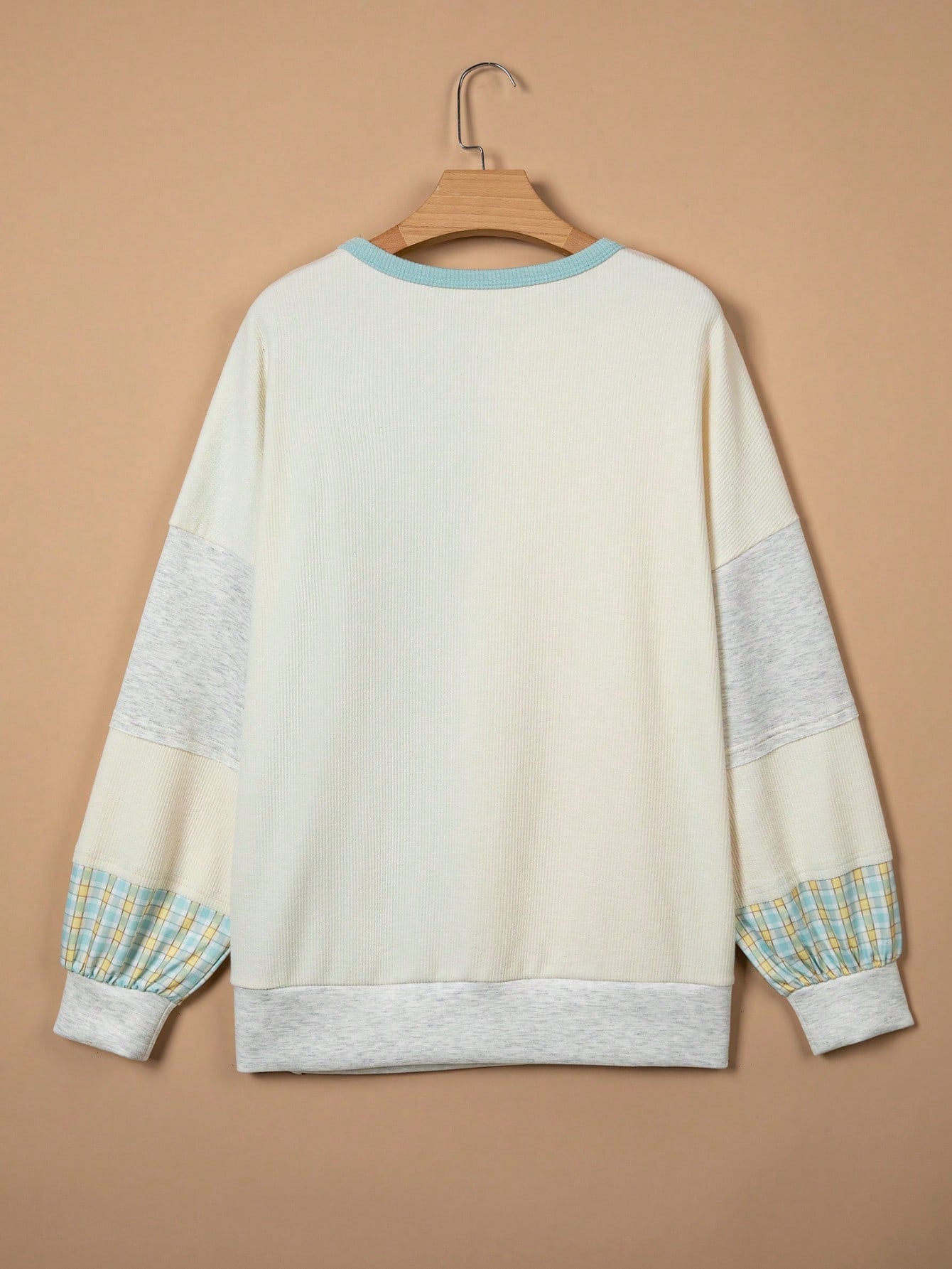 Boho Retro Floral Patch Oversized Bishop Sleeve Textured Pocket  Knit Top Sweat Shirt Pullover