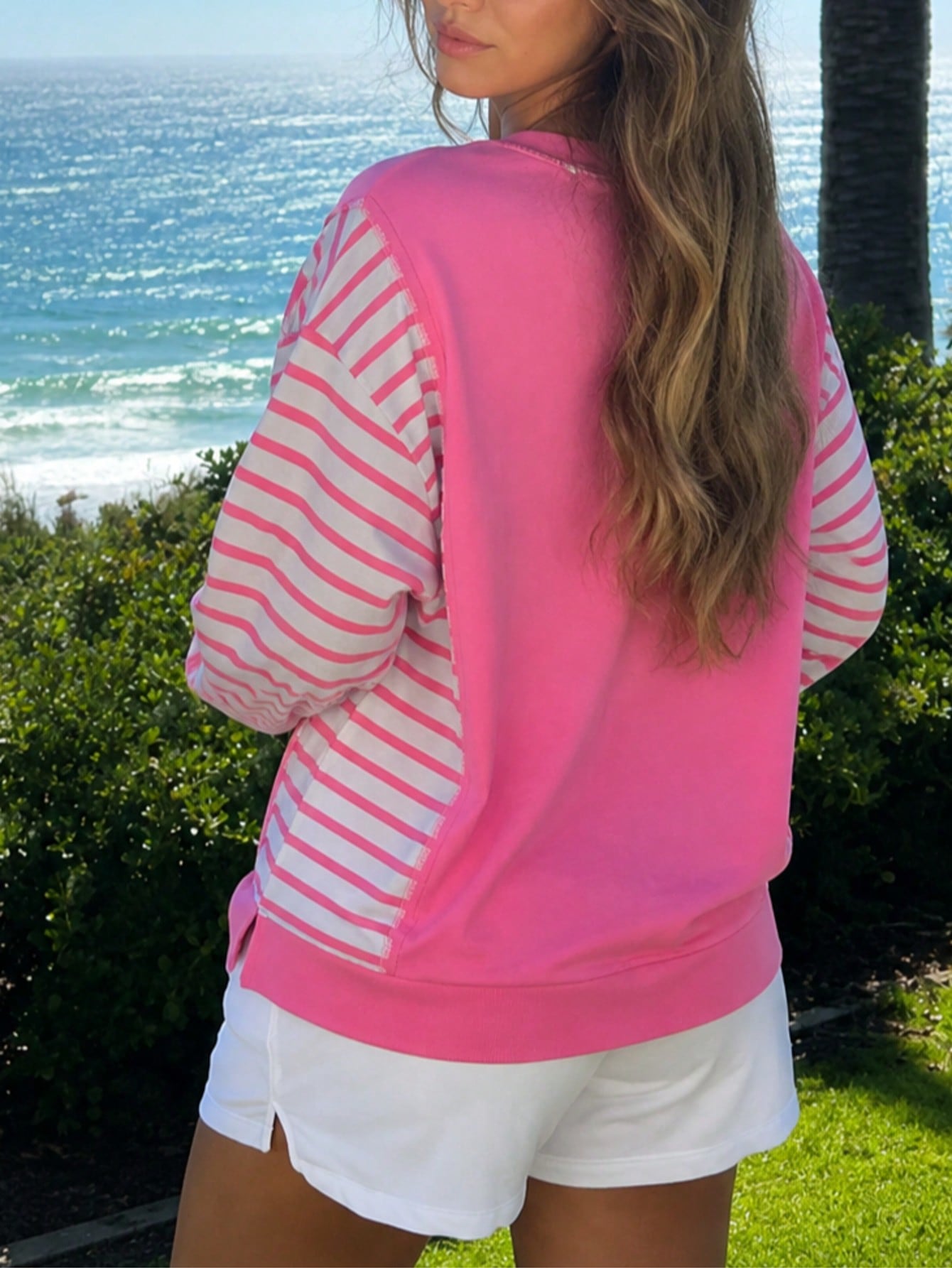 Boho Retro Drop Shoulder Oversized Bishop Sleeve Side Slit Knit Top Sweatshirt Pullover