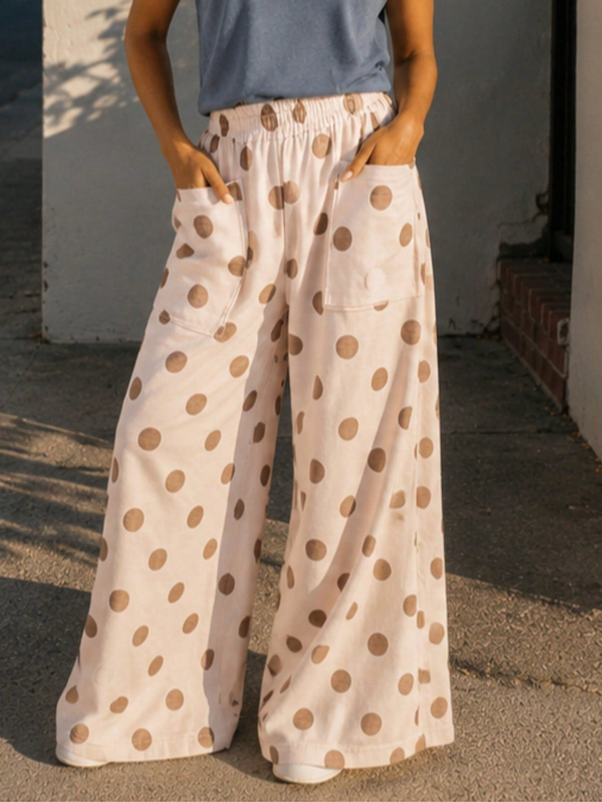 Pocket Polka Dot  Wide Leg Lounge Vintage Charcoal Navy Black Sage Log Pants Small To 3 XL Plus