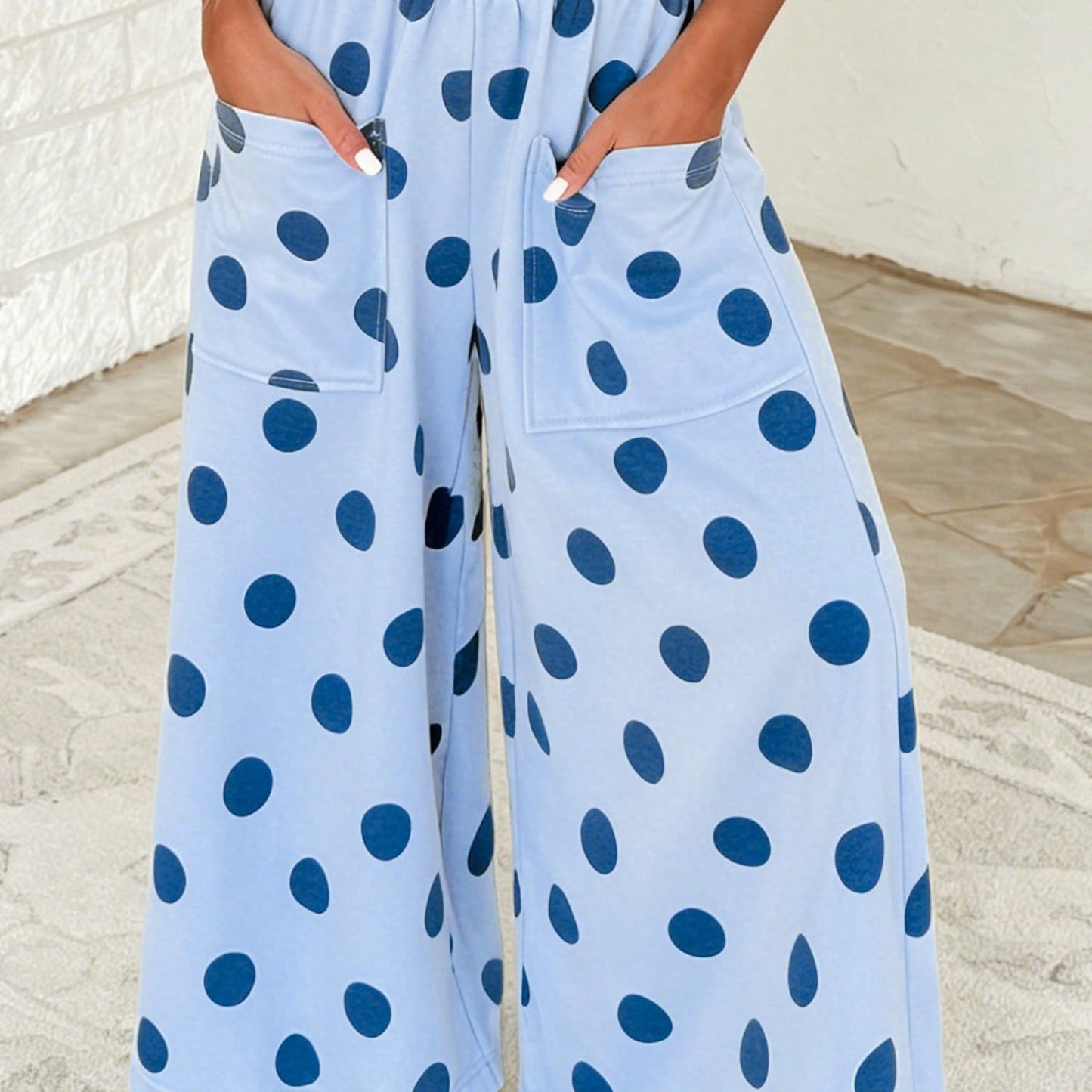Pocket Polka Dot  Wide Leg Lounge Vintage Charcoal Navy Black Sage Log Pants Small To 3 XL Plus