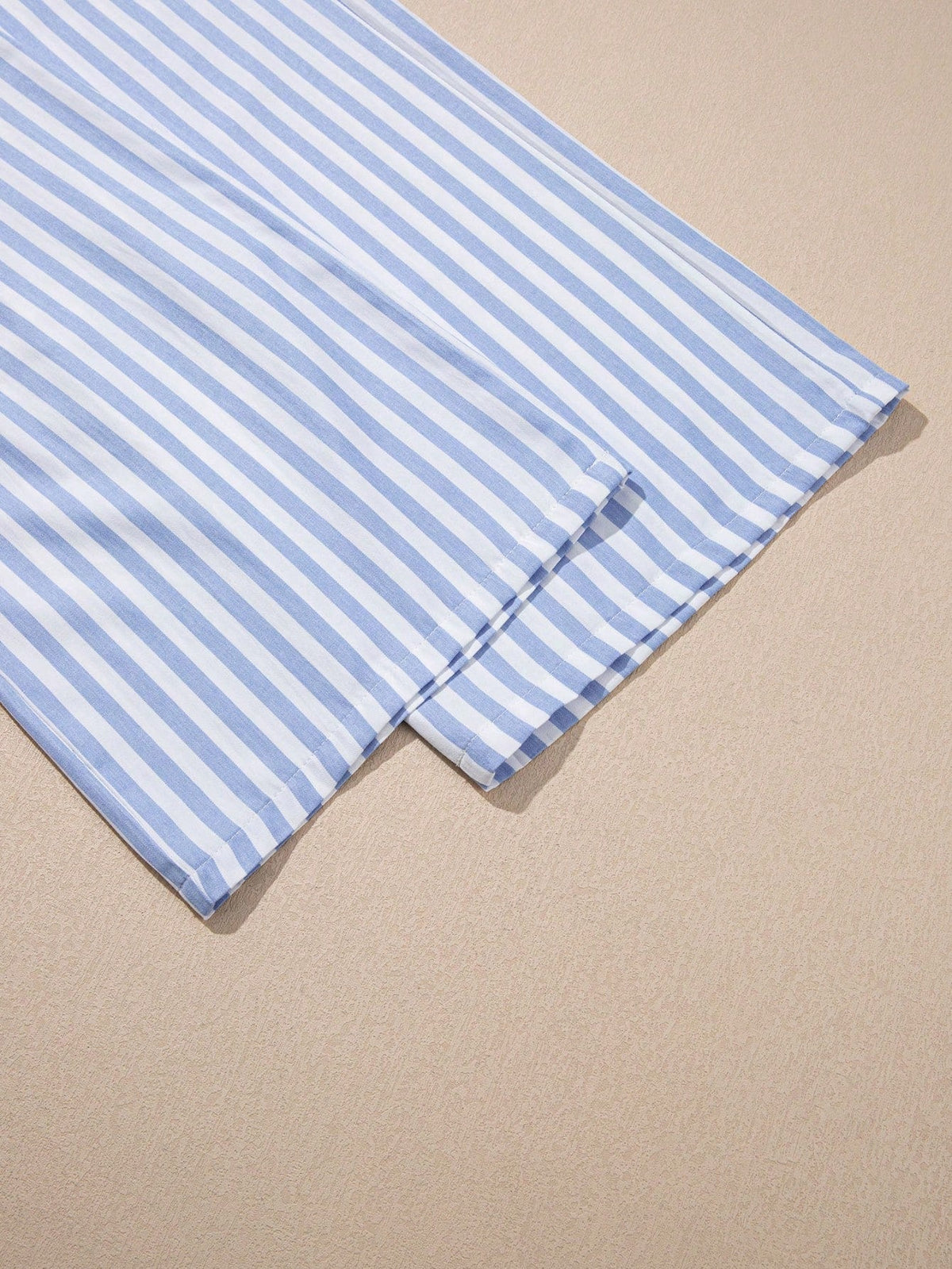Boho Retro Blue Stripe Shirred High Waist Loos Band Wide Leg Lounge Pants