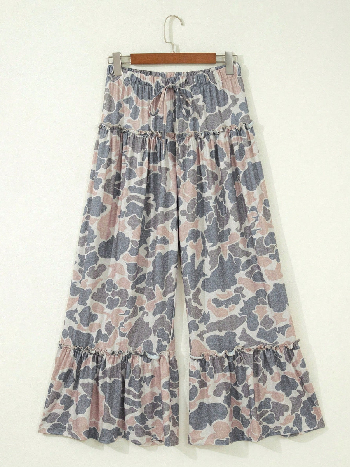 Tiered Camo Wide Leg  Draw String Soft Long Lounge Pants