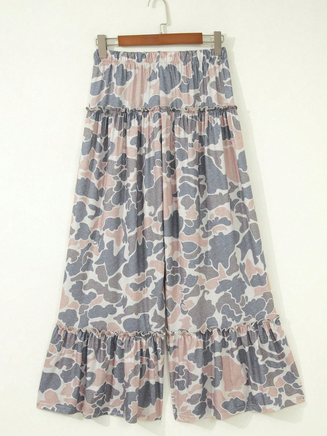 Tiered Camo Wide Leg  Draw String Soft Long Lounge Pants