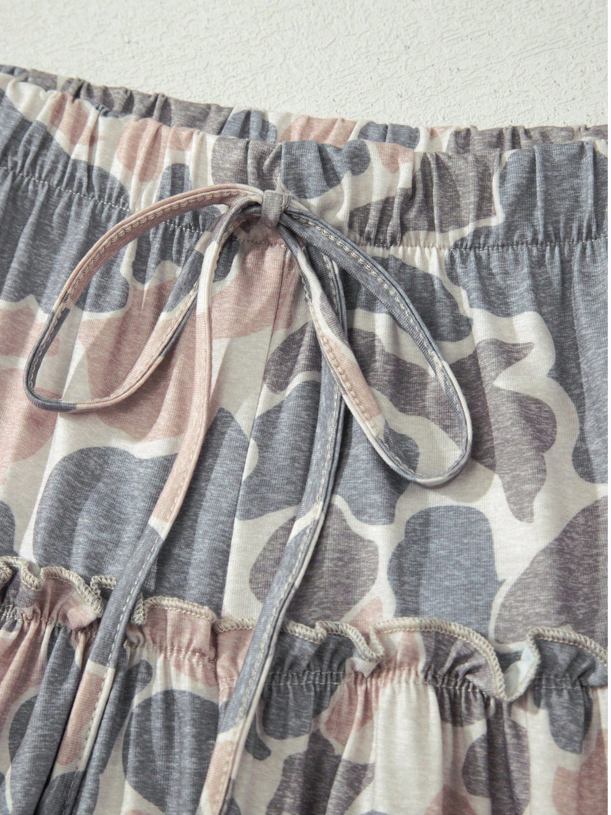 Tiered Camo Wide Leg  Draw String Soft Long Lounge Pants