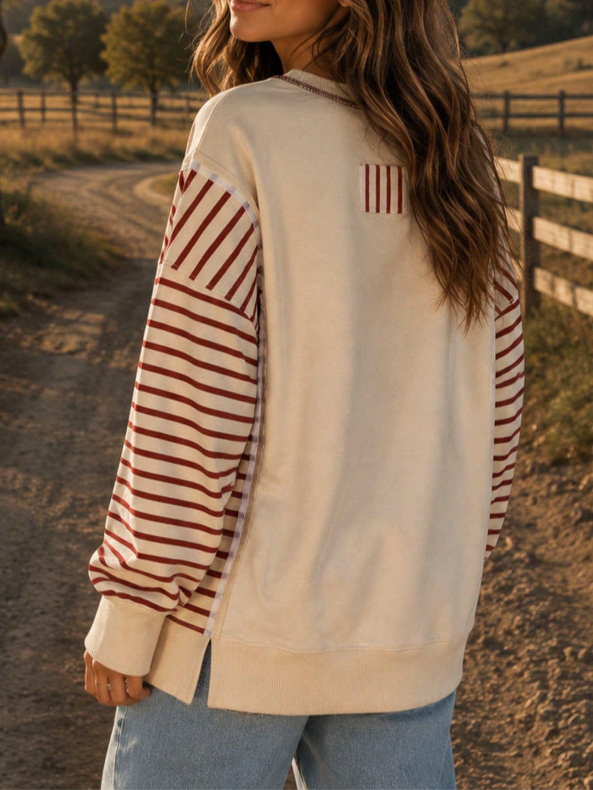 Boho Retro Drop Shoulder Oversized Bishop Sleeve Side Slit Knit Top Sweatshirt Pullover