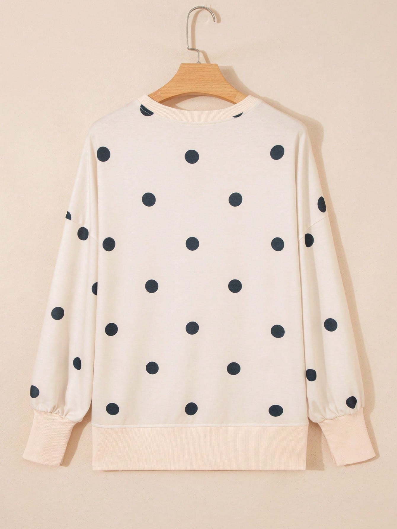 Boho Retro 90's Mix Dot  Drop Shoulder Stripe Raglan Oversized Side Slit Top  Sweatshirt Pullover