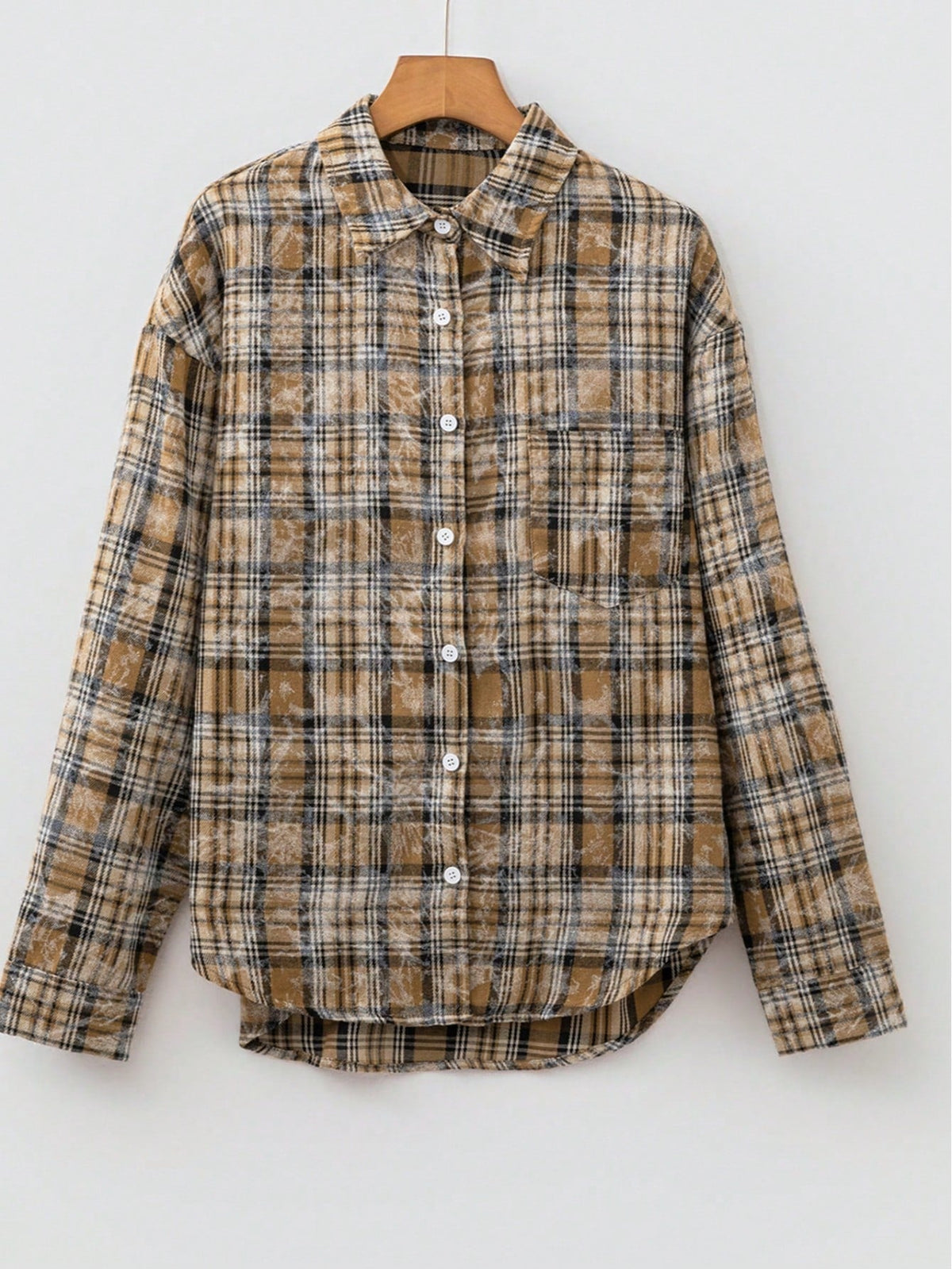 Boho Retro Cotton Mineral Wash  Plaid Corduroy Button Patchwork Pocket Loose  Oversized Shacket Cardigan Shirt