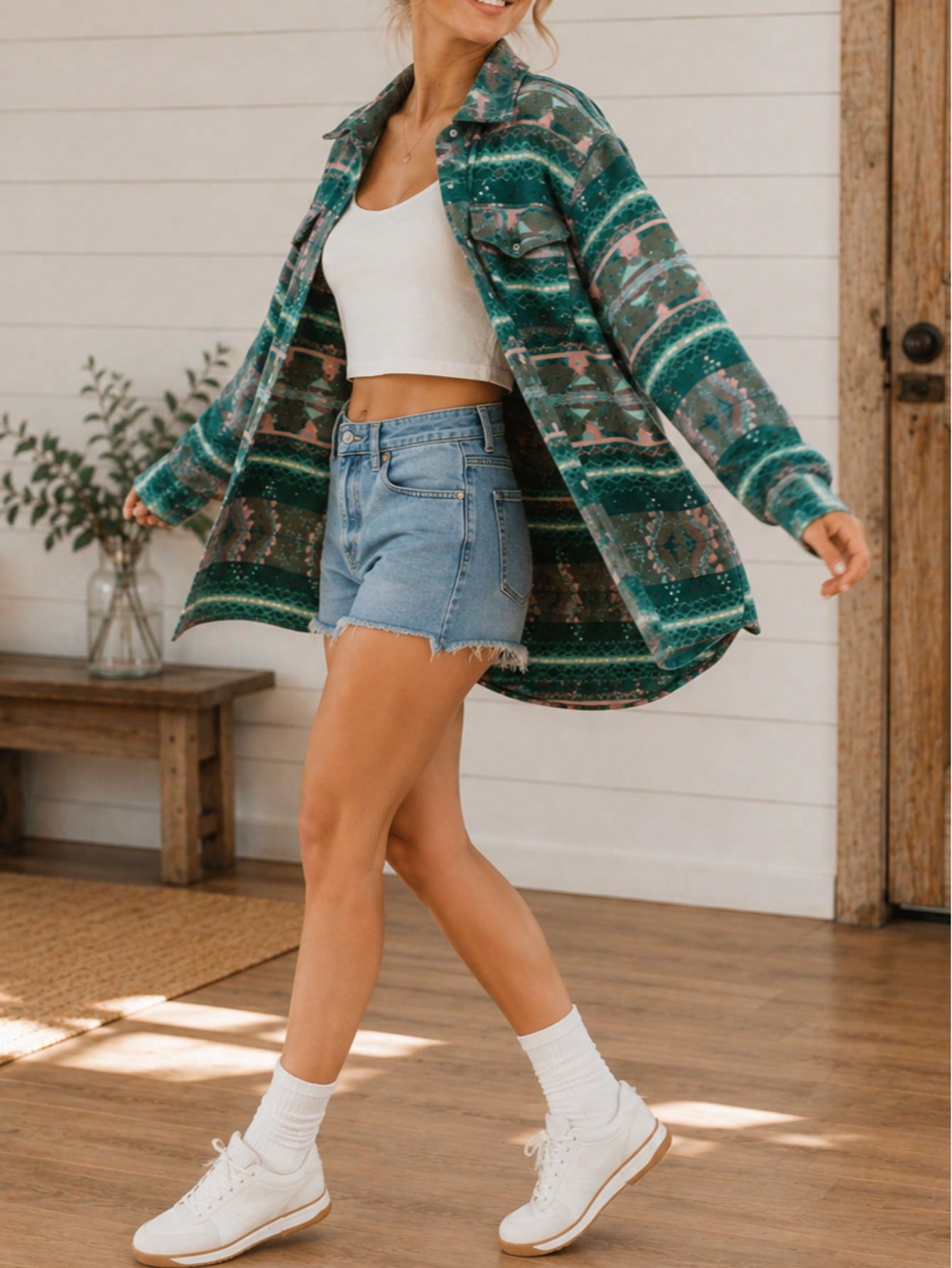 Boho Retro Green Western  Drop Shoulder Brushed Pocket Front Button Up Plaid Mustard Mint Burgundy  Oversized Shacket Cardigan