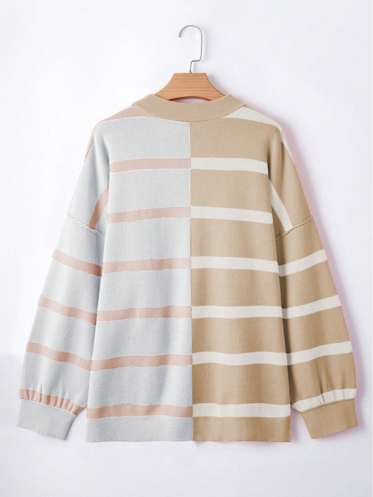 Boho Retro Vintage Viscose 90's  Pink Stripe Knit  Drop Shoulder Blue  Puff Bishop Sleeve  Sweater Knit Top Pullover
