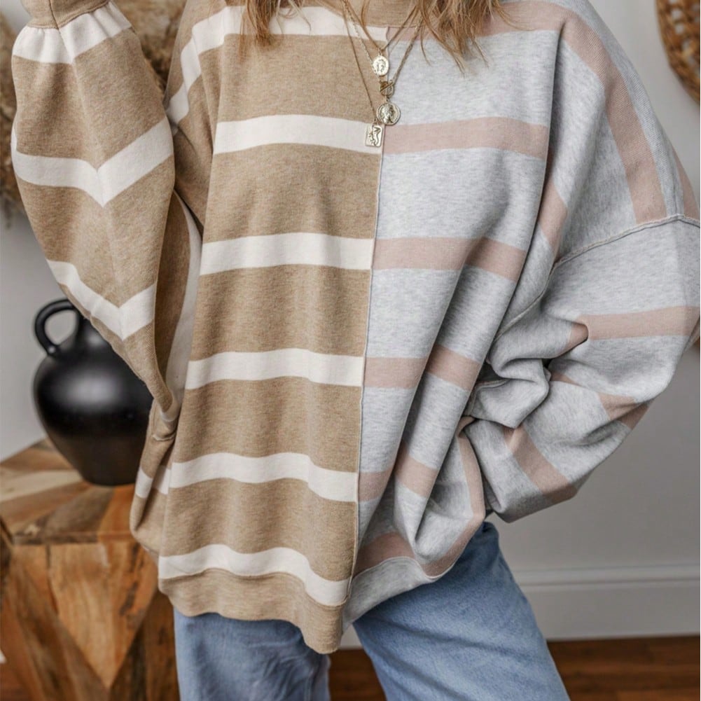 Boho Retro Vintage Viscose 90's  Pink Stripe Knit  Drop Shoulder Blue  Puff Bishop Sleeve  Sweater Knit Top Pullover