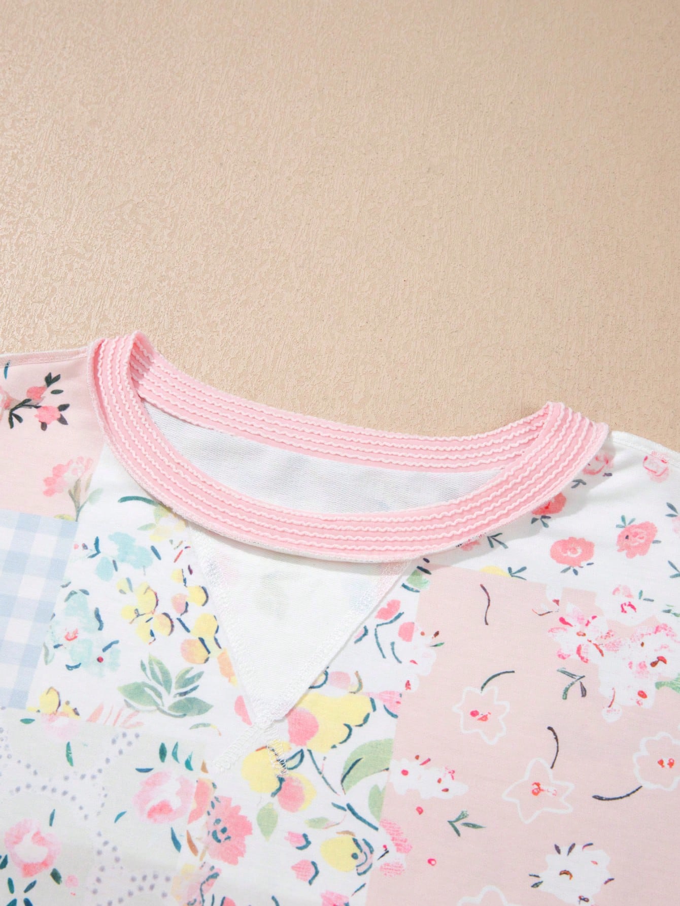 Boho Retro  Floral Color Block Patch Ribbed Knit Long Sleeve Top Pull Over