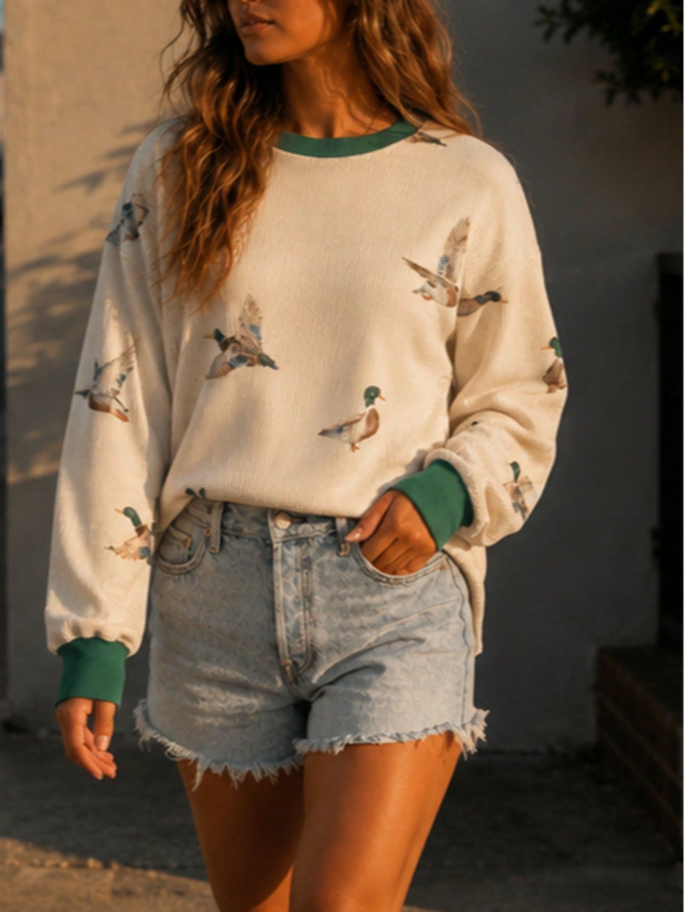 Boho Bird  Drop Shoulder Wide Southern Sweater Knit Hood Pullover Hodie