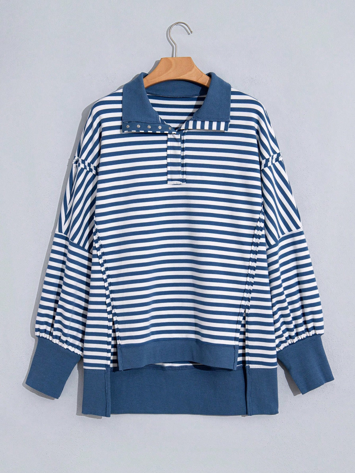 Boho Retro Cotton Drop Shoulder Over Size Stripe  Knit  Top Pull Over Sweater Sweatshirt