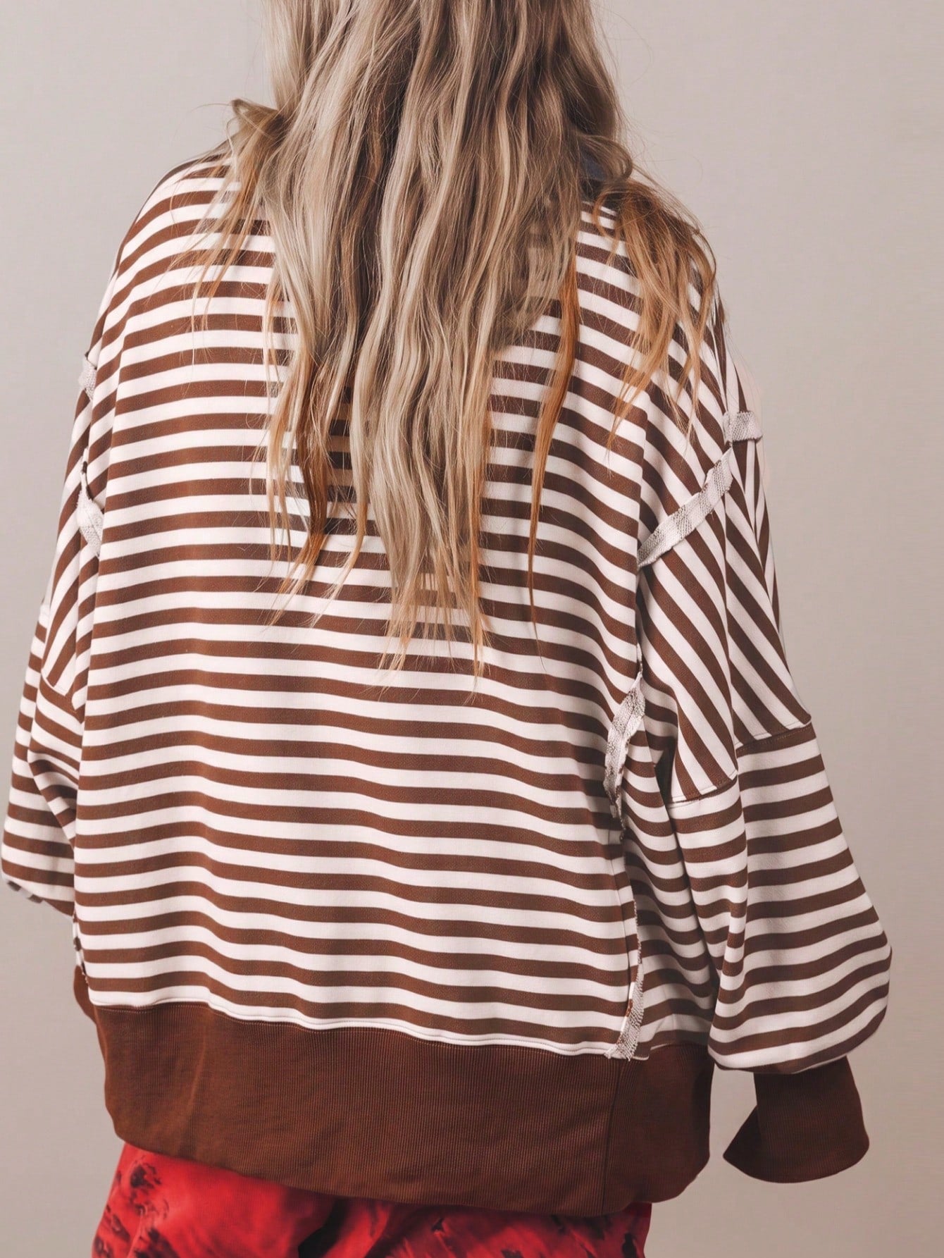 Boho Retro Cotton Drop Shoulder Over Size Stripe  Knit  Top Pull Over Sweater Sweatshirt