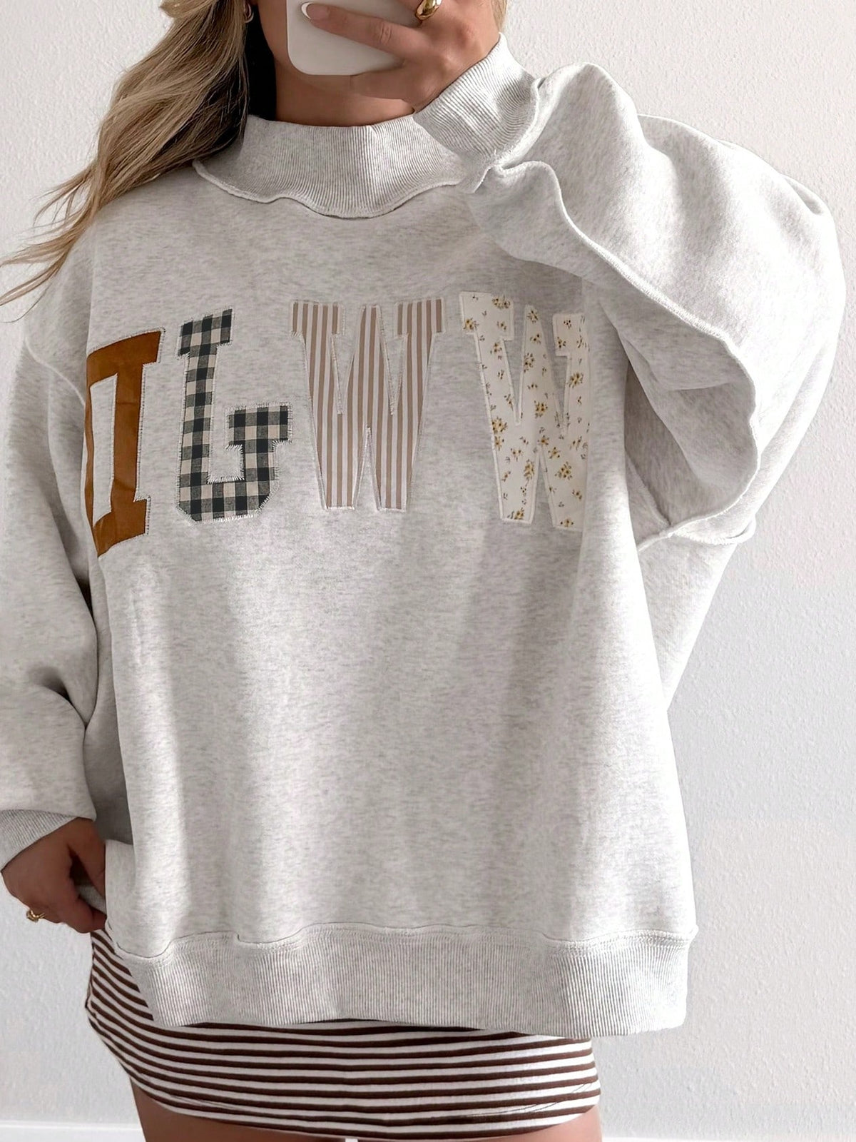 WWJD Boho Retro Mocke Neck Cotton Stand Collar  SolidLong Sleeve  Sweatshirt Pullover