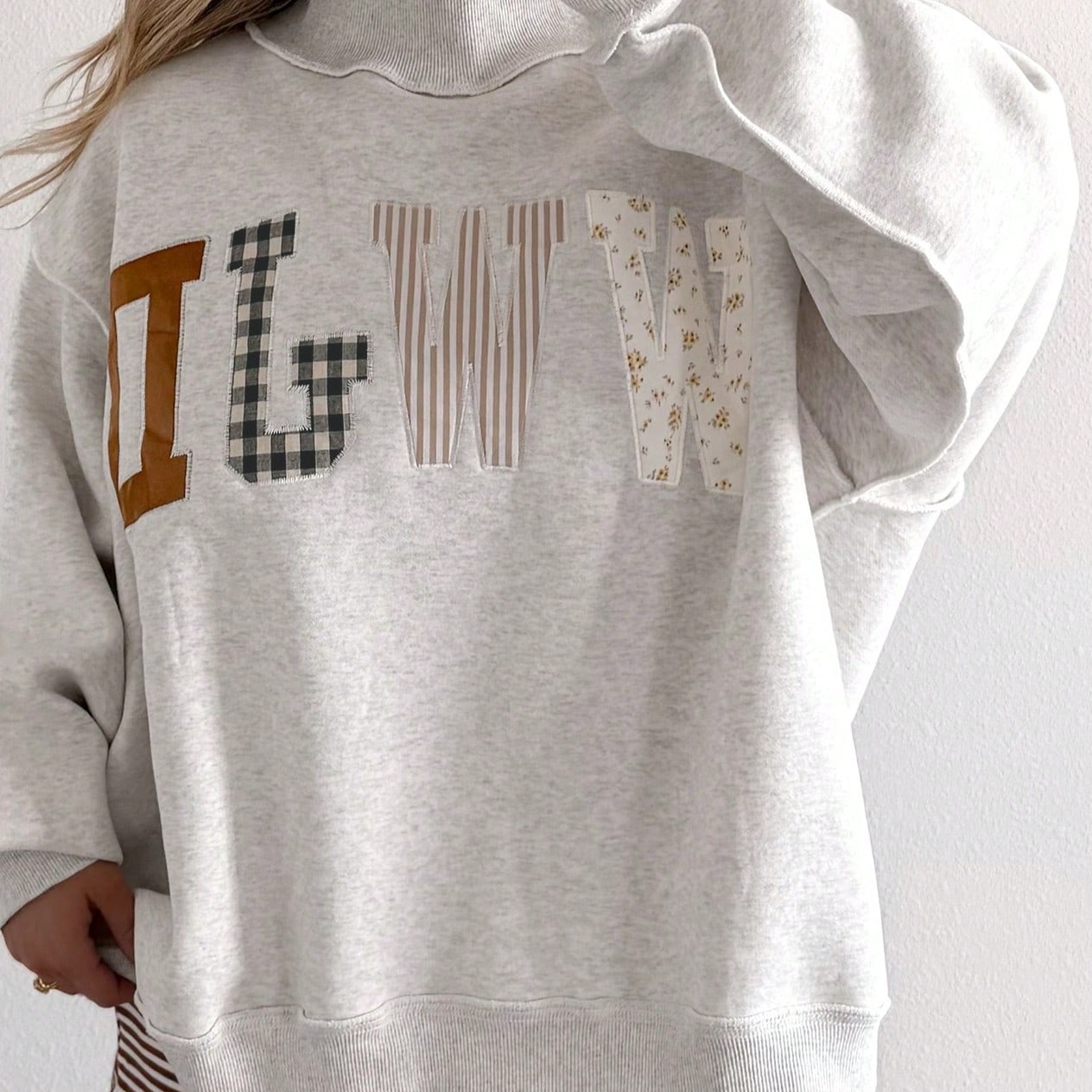 WWJD Boho Retro Mocke Neck Cotton Stand Collar  SolidLong Sleeve  Sweatshirt Pullover