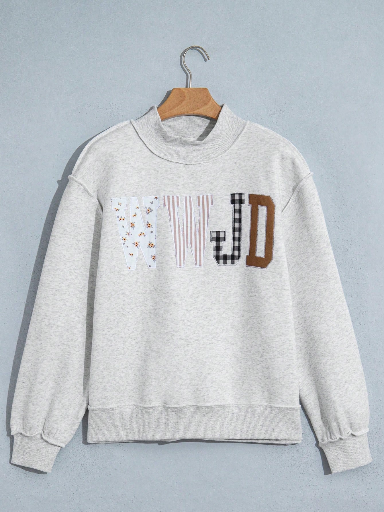 WWJD Boho Retro Mocke Neck Cotton Stand Collar  SolidLong Sleeve  Sweatshirt Pullover