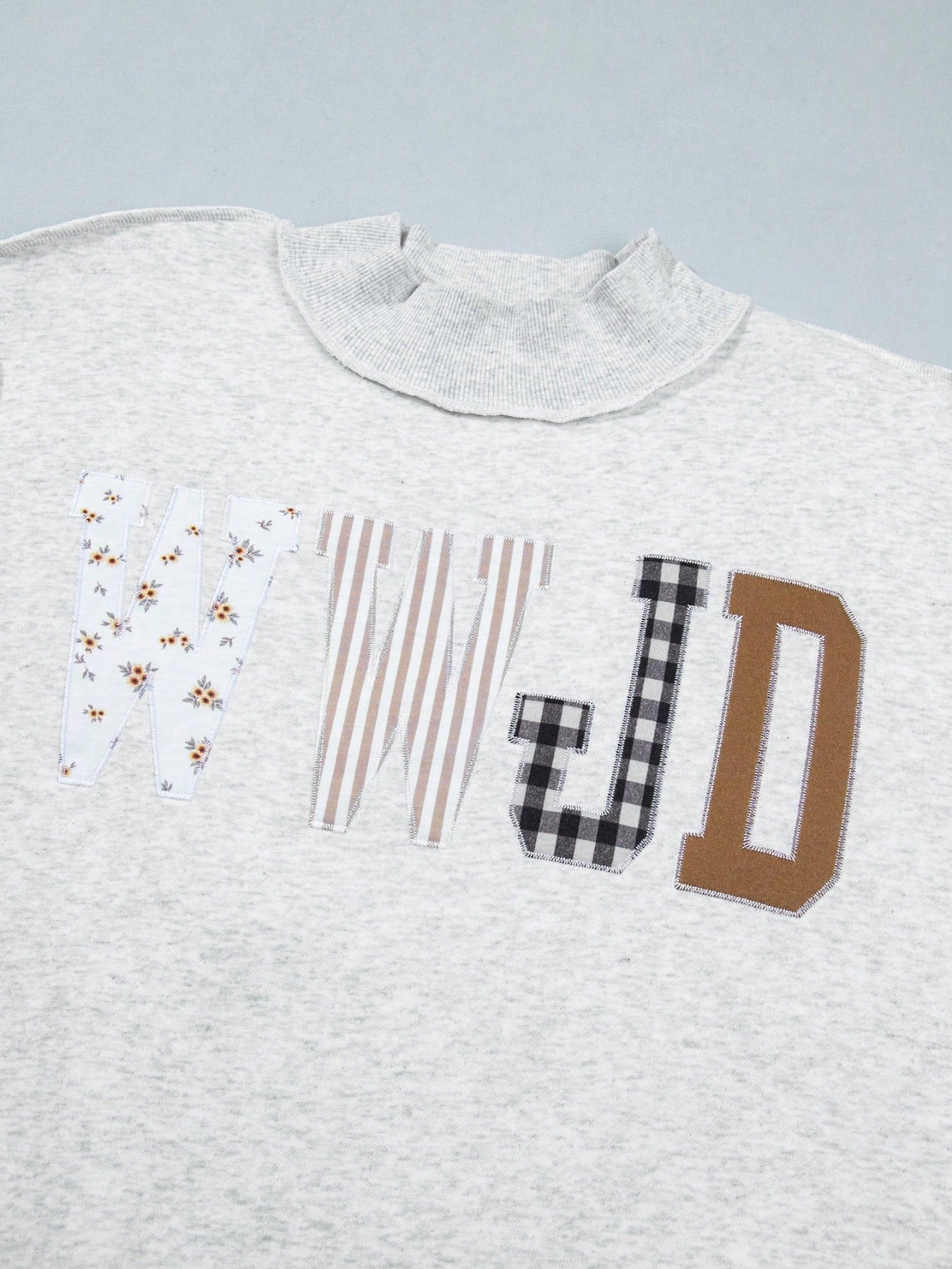 WWJD Boho Retro Mocke Neck Cotton Stand Collar  SolidLong Sleeve  Sweatshirt Pullover