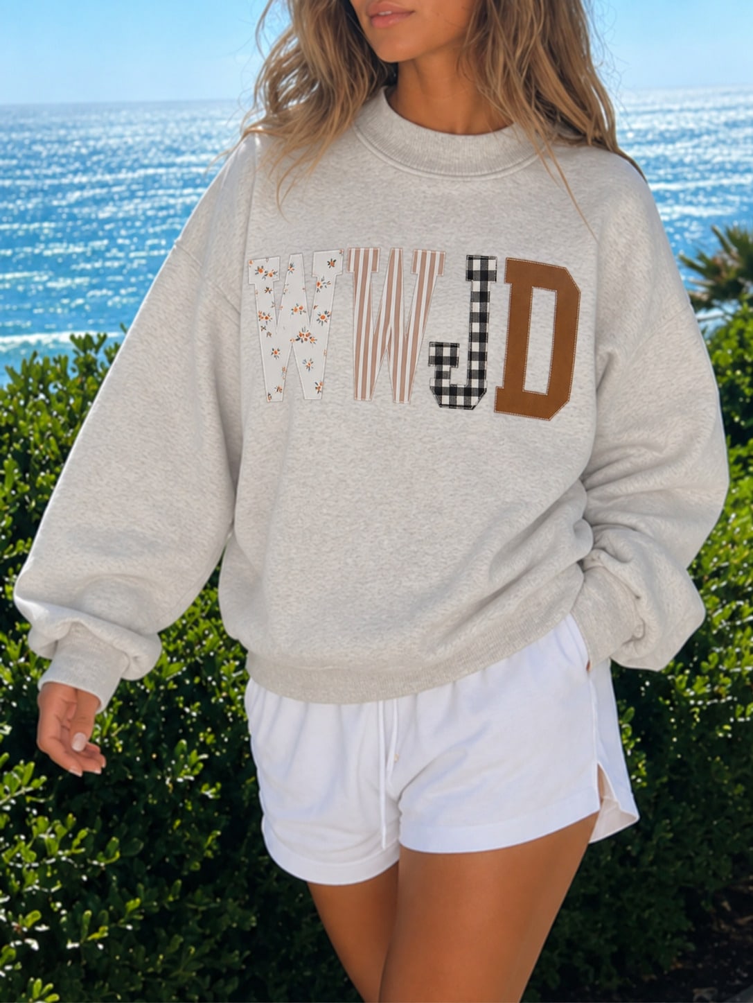 WWJD Boho Retro Mocke Neck Cotton Stand Collar  SolidLong Sleeve  Sweatshirt Pullover
