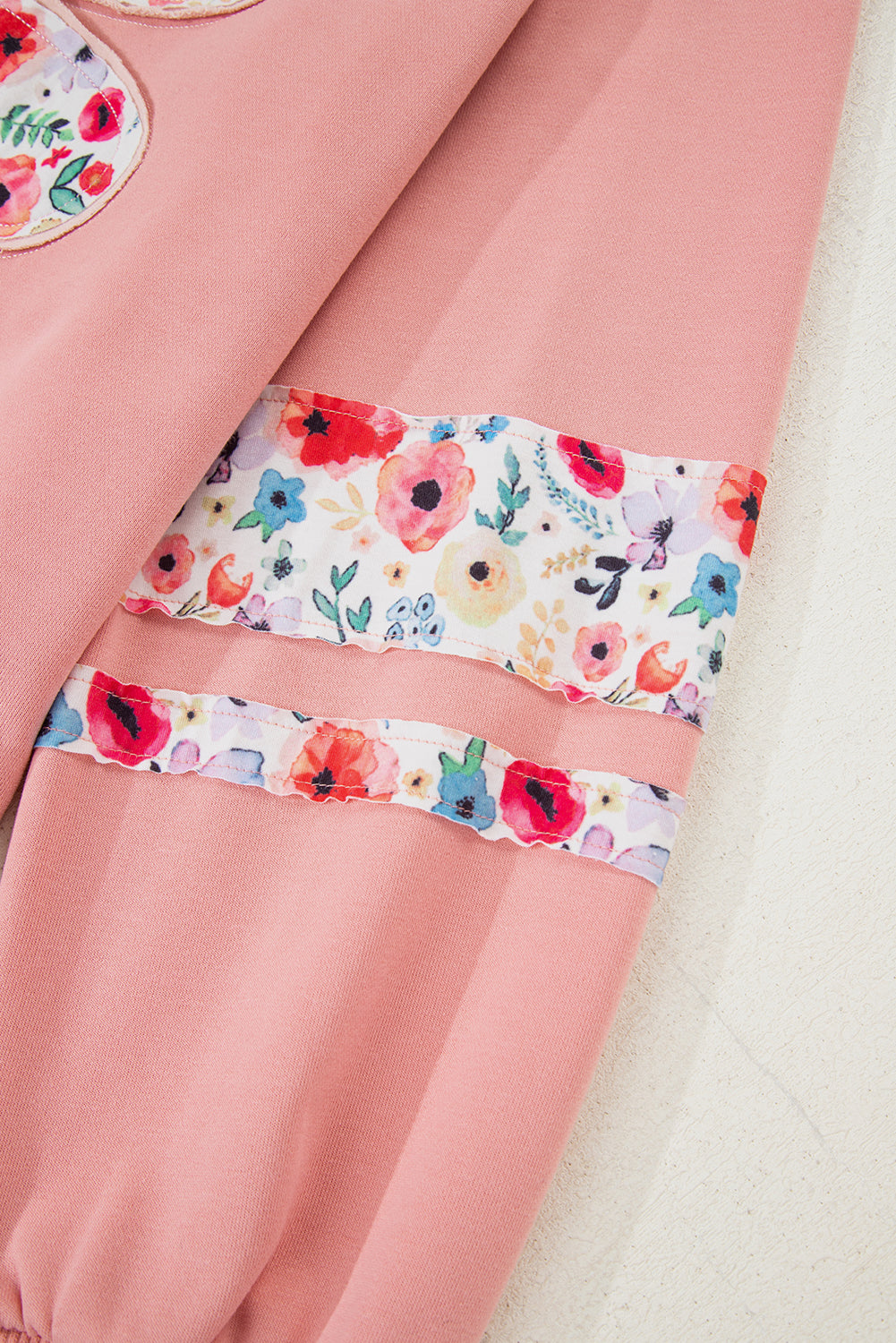 Wisteria Flower Applique Patchwork Drop Sleeve Pullover Sweatshirt