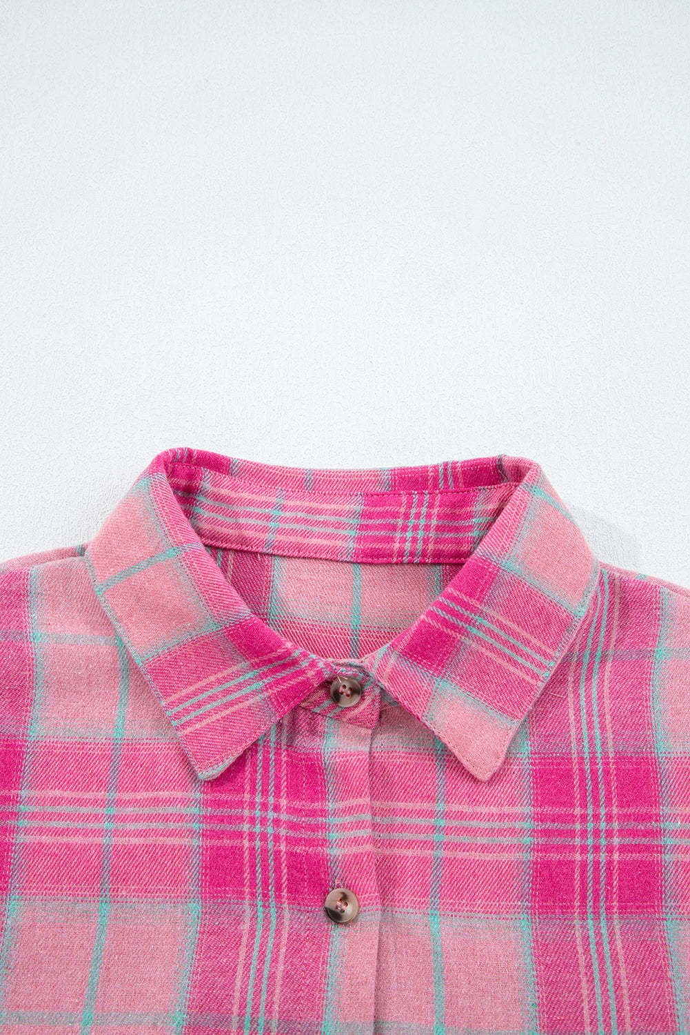 Sachet Pink Plaid Rounded Hem Long Sleeve Shirt Shacket
