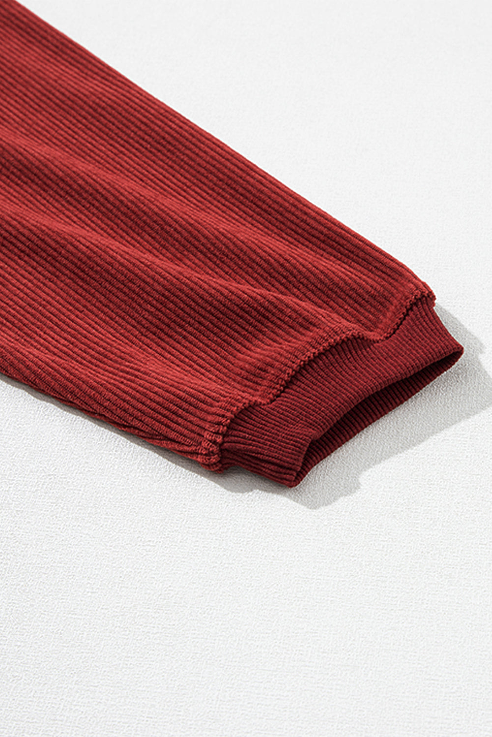 Red Plain Drop Sleeve Rib Knit Oversized Sweatshirt