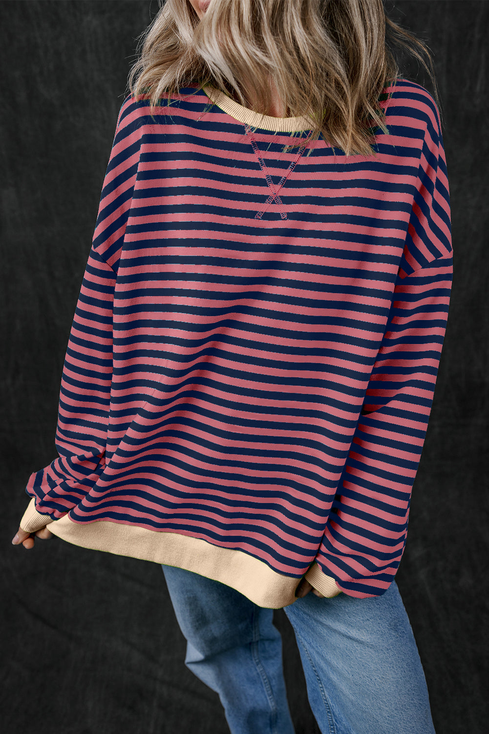 Green Stripe Contrast Edge Oversized Sweatshirt