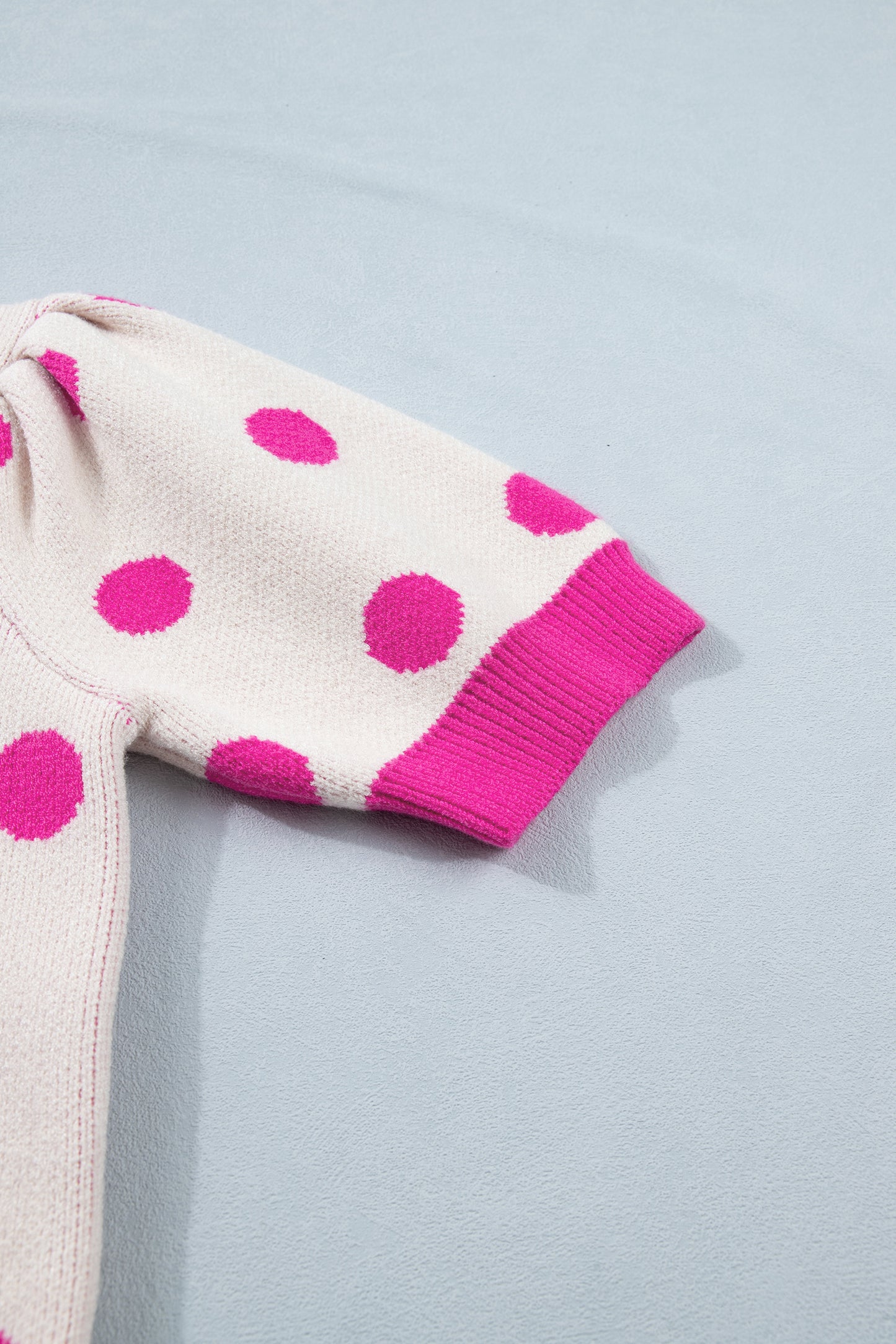 Light Blue Polka Dot Puff Short Sleeve Sweater Top